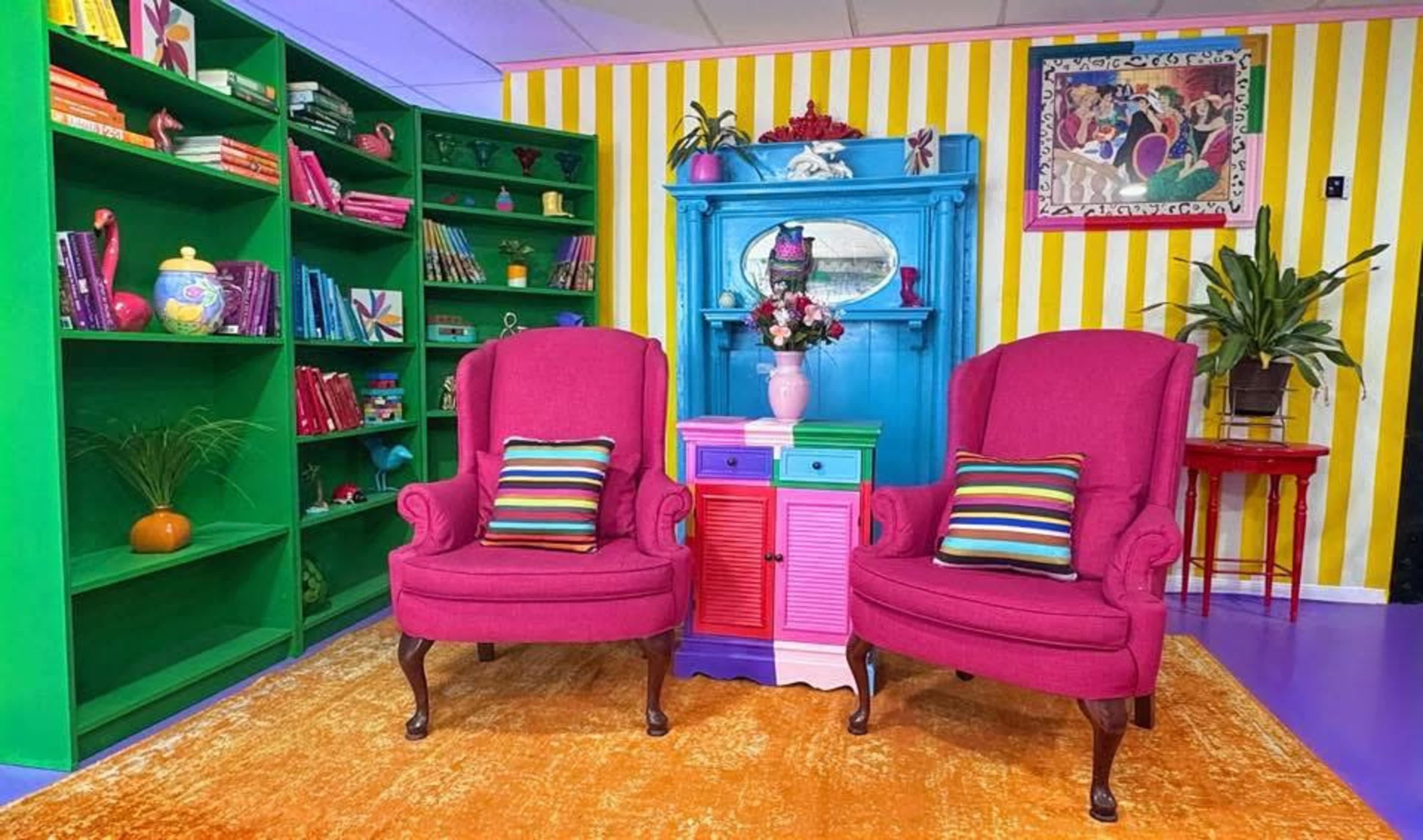 Vintage Colorful Living Room Set | Retro Podcast & Interview Studio Image in Highland Hills, Mesquite, TX