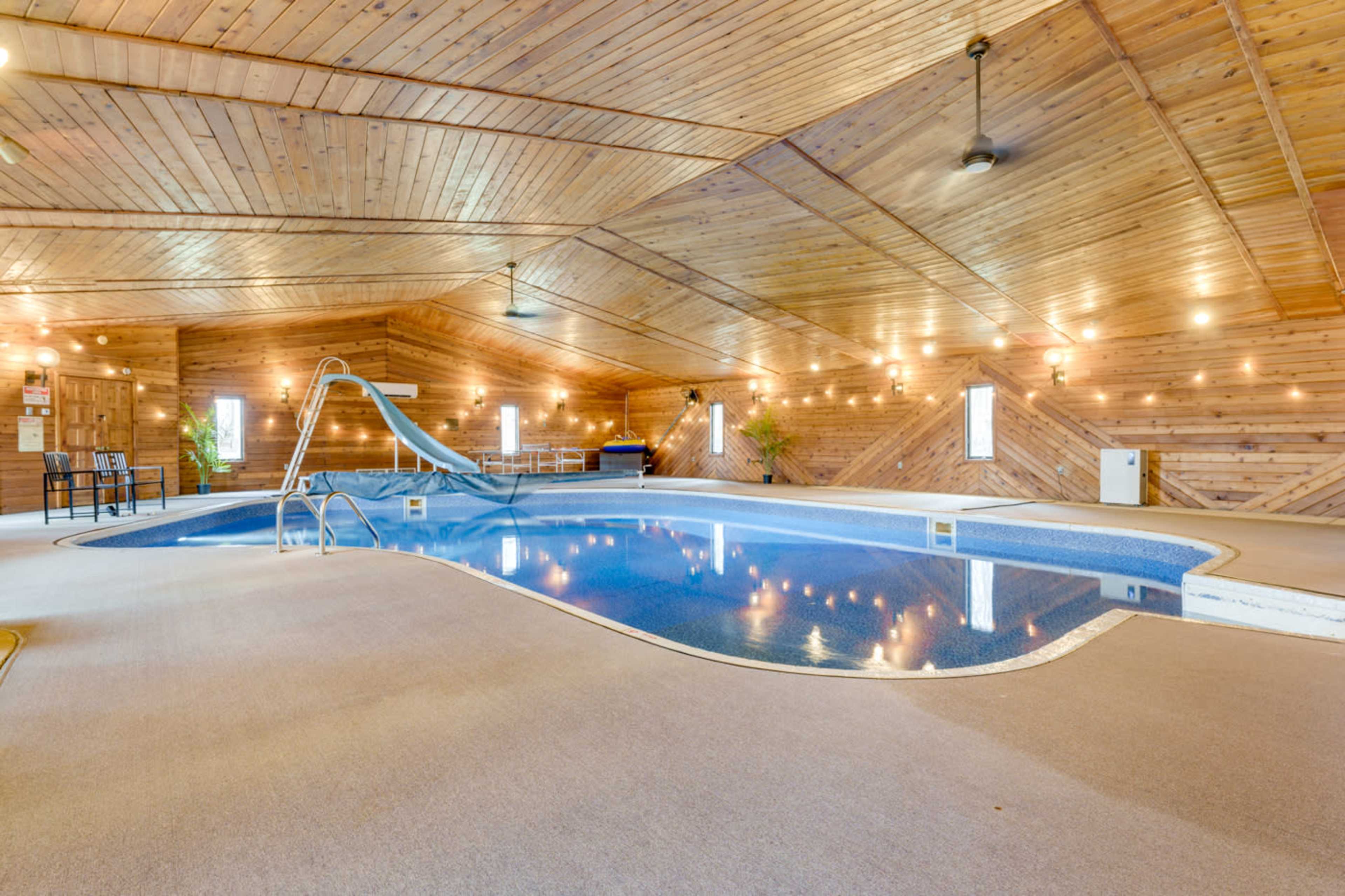Epic Indoor Pool with Slide and Hot Tub Close to the Beach and Wine Country Image in Lake Township, Bridgman, MI