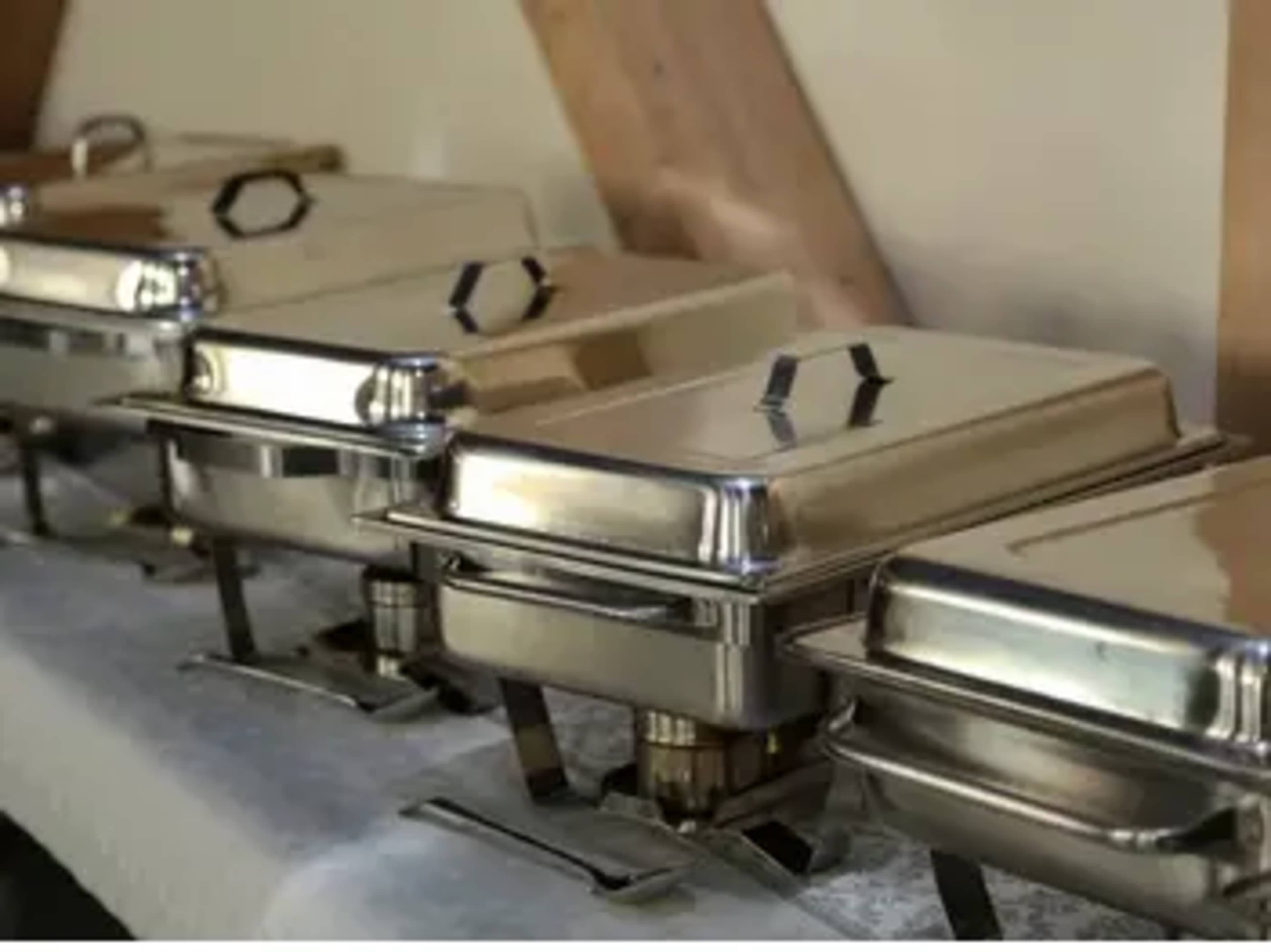 4 Chafer Dishes w/Dressed Buffet Table & Warmers
