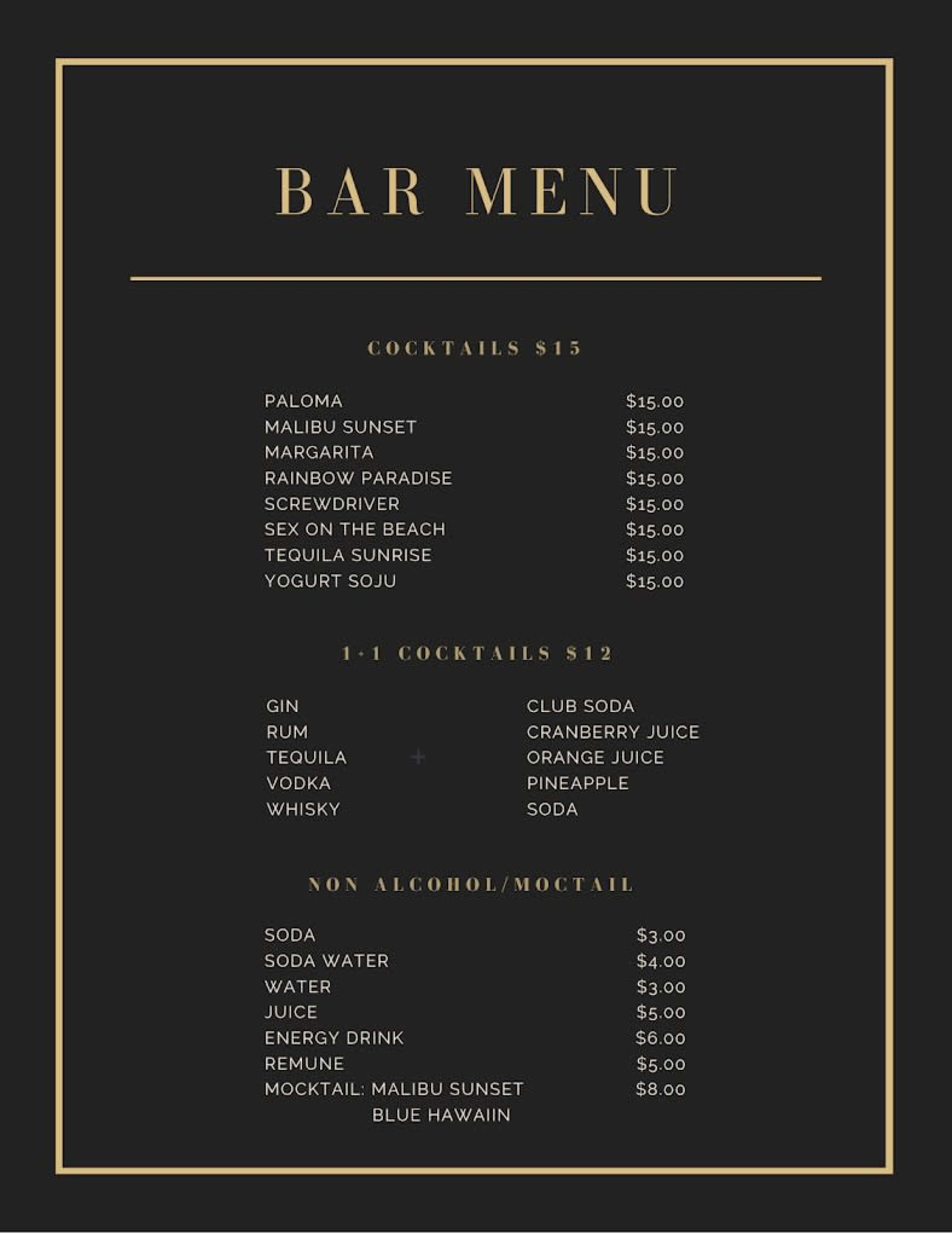 Menu offerings