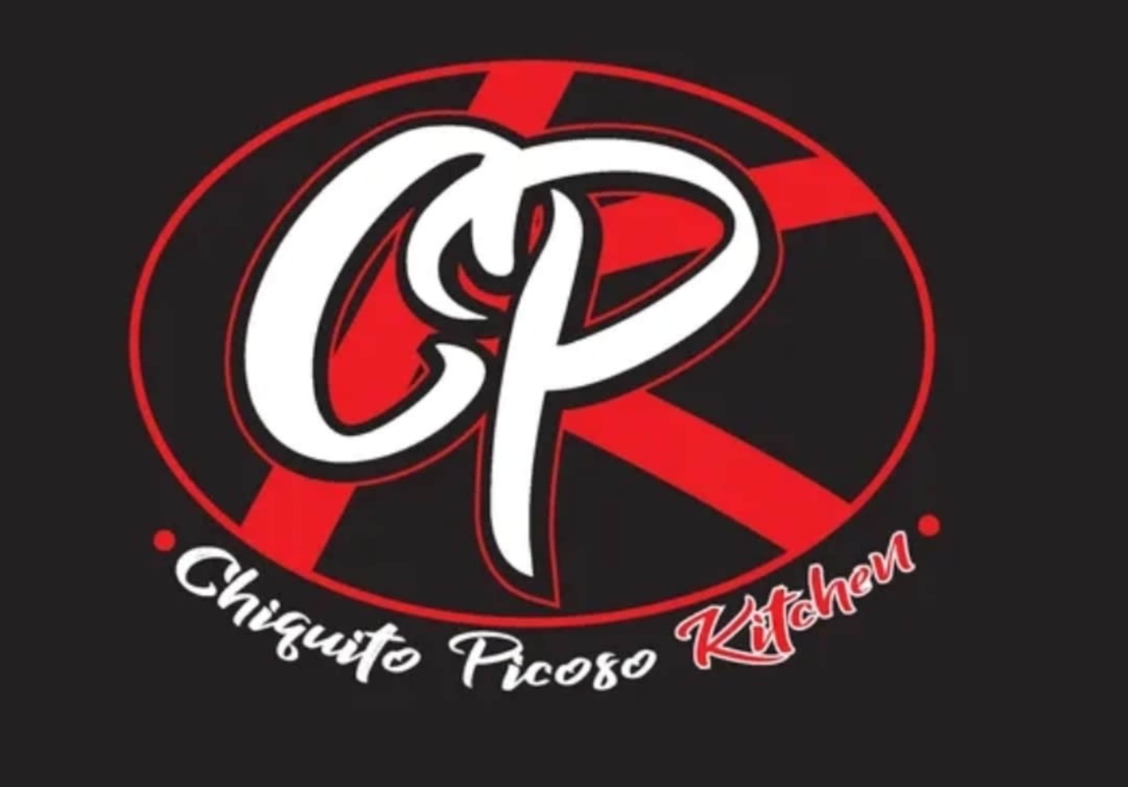 The image features a logo for "Chiquito Picoso Kitchen," showcasing the initials "CP" in a stylized font with red and white colors against a black background.