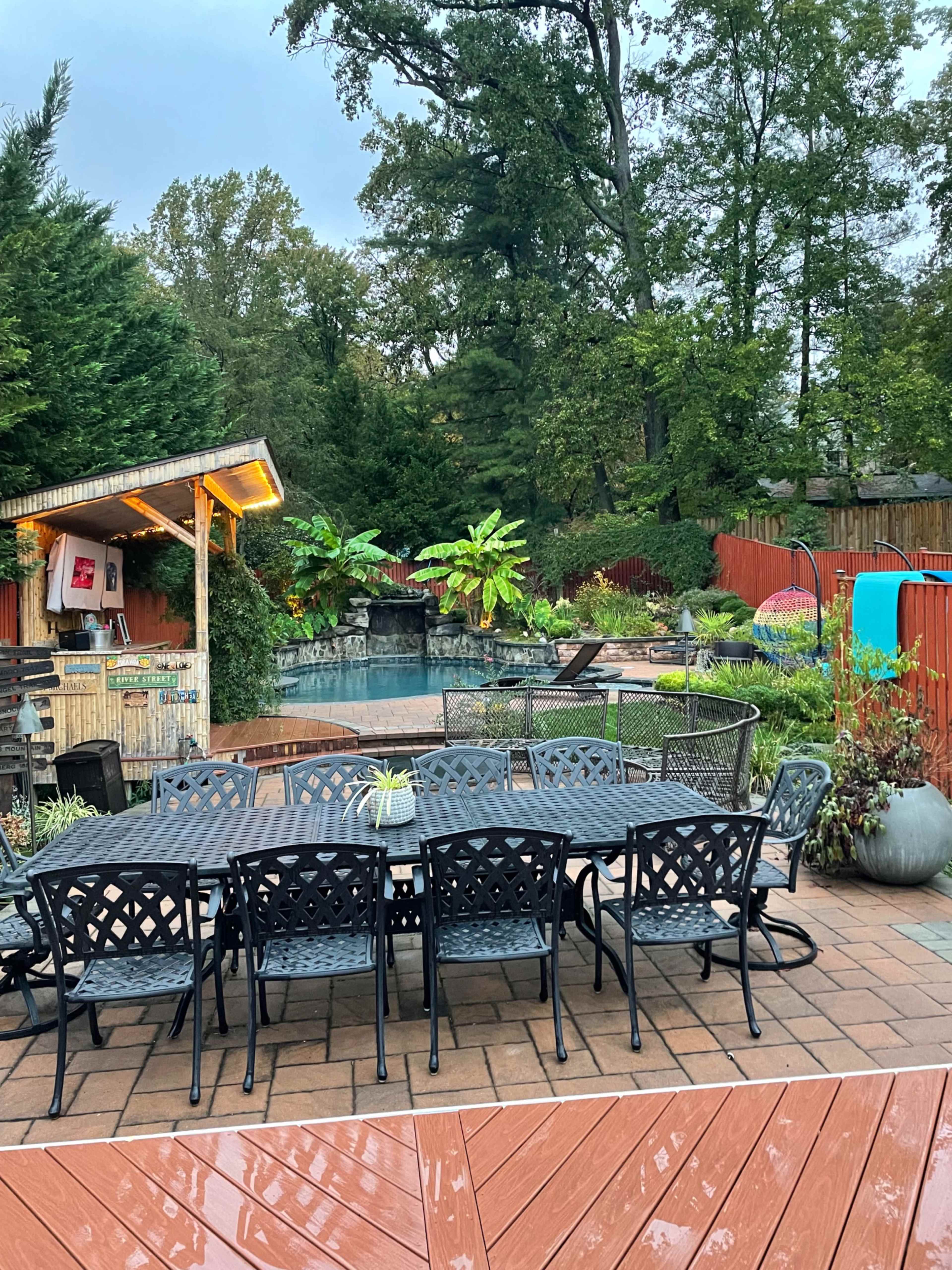 Pool with grotto surrounded by  tropical gardens Image in Savage, Savage, MD