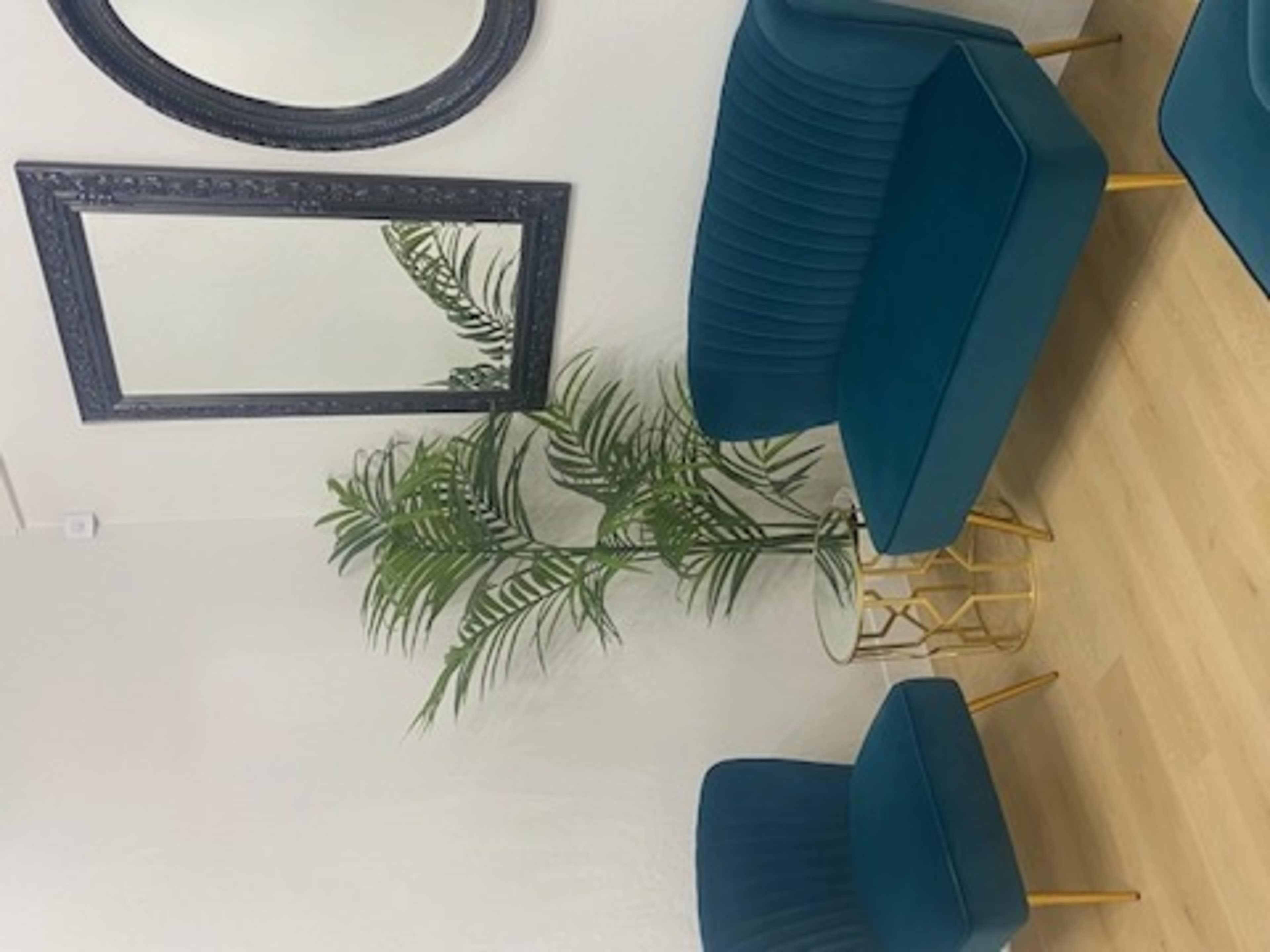 Shell Couches with Gold Side Tables