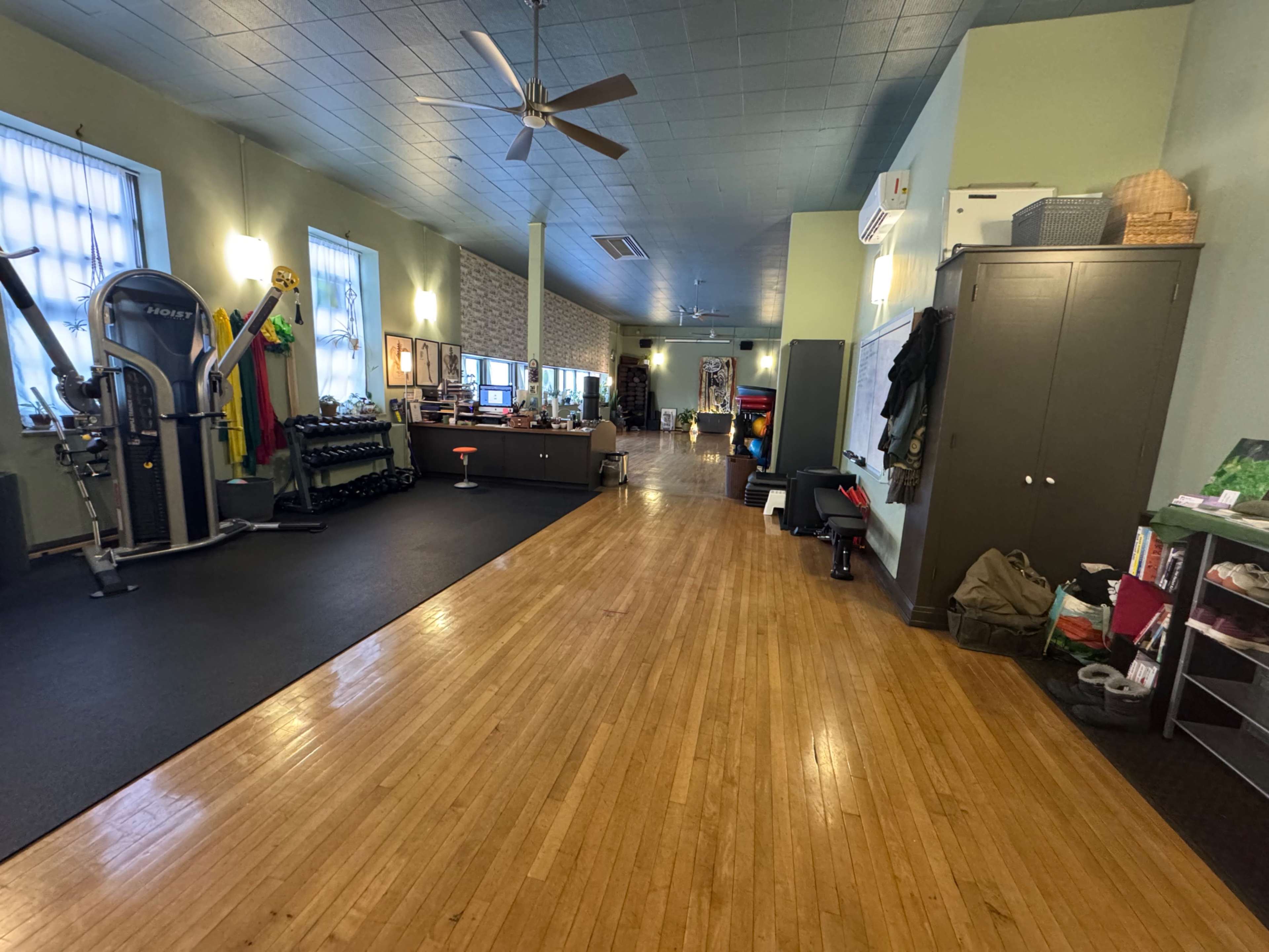 Serene yoga studio in a repurposed elementary school. Image in Elmwood North, Buffalo, NY