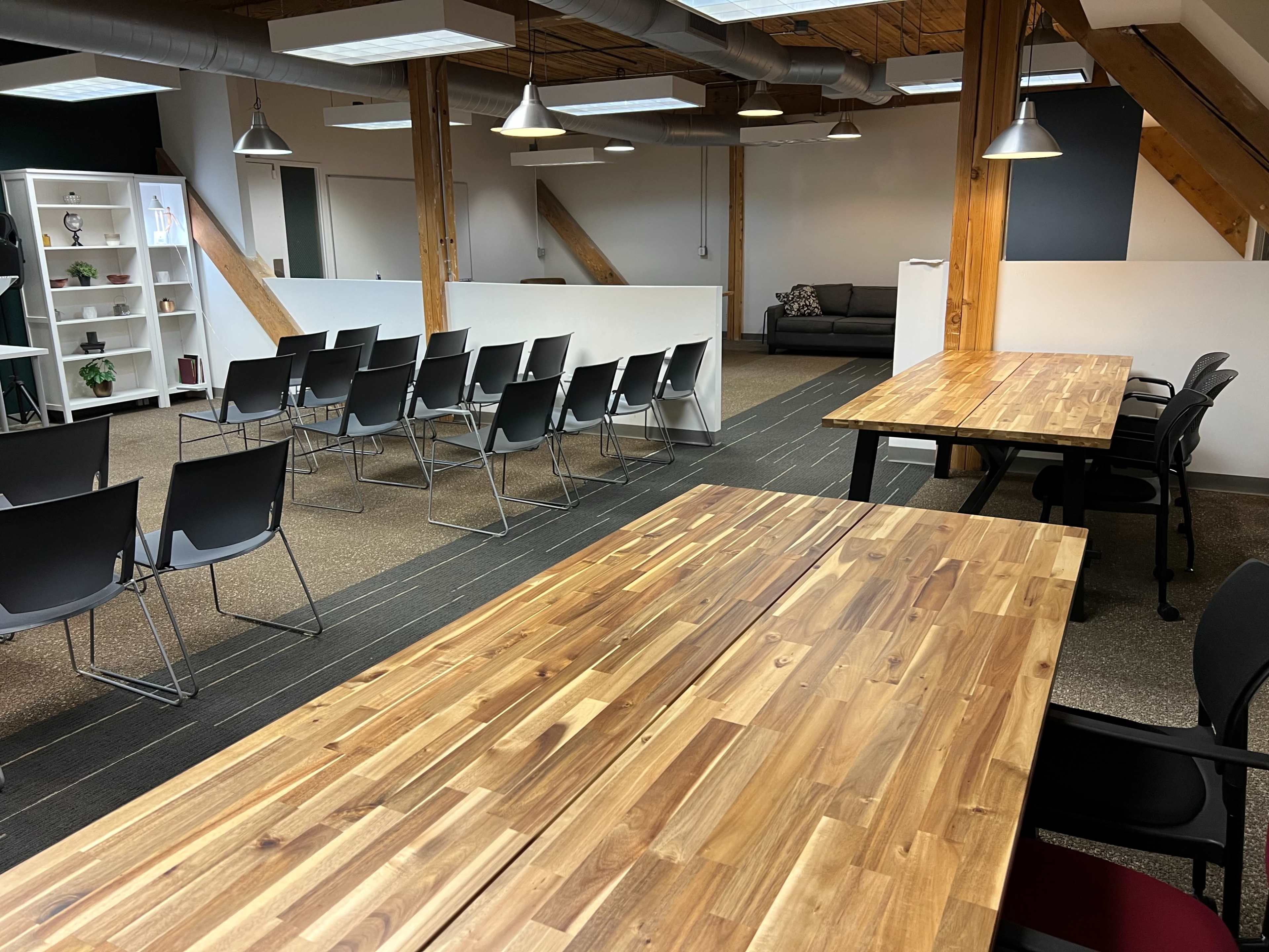 Exposed Wood Beam High Ceiling Open Office Space in Downtown w/ view of Space Needle Image in Belltown, Seattle, WA