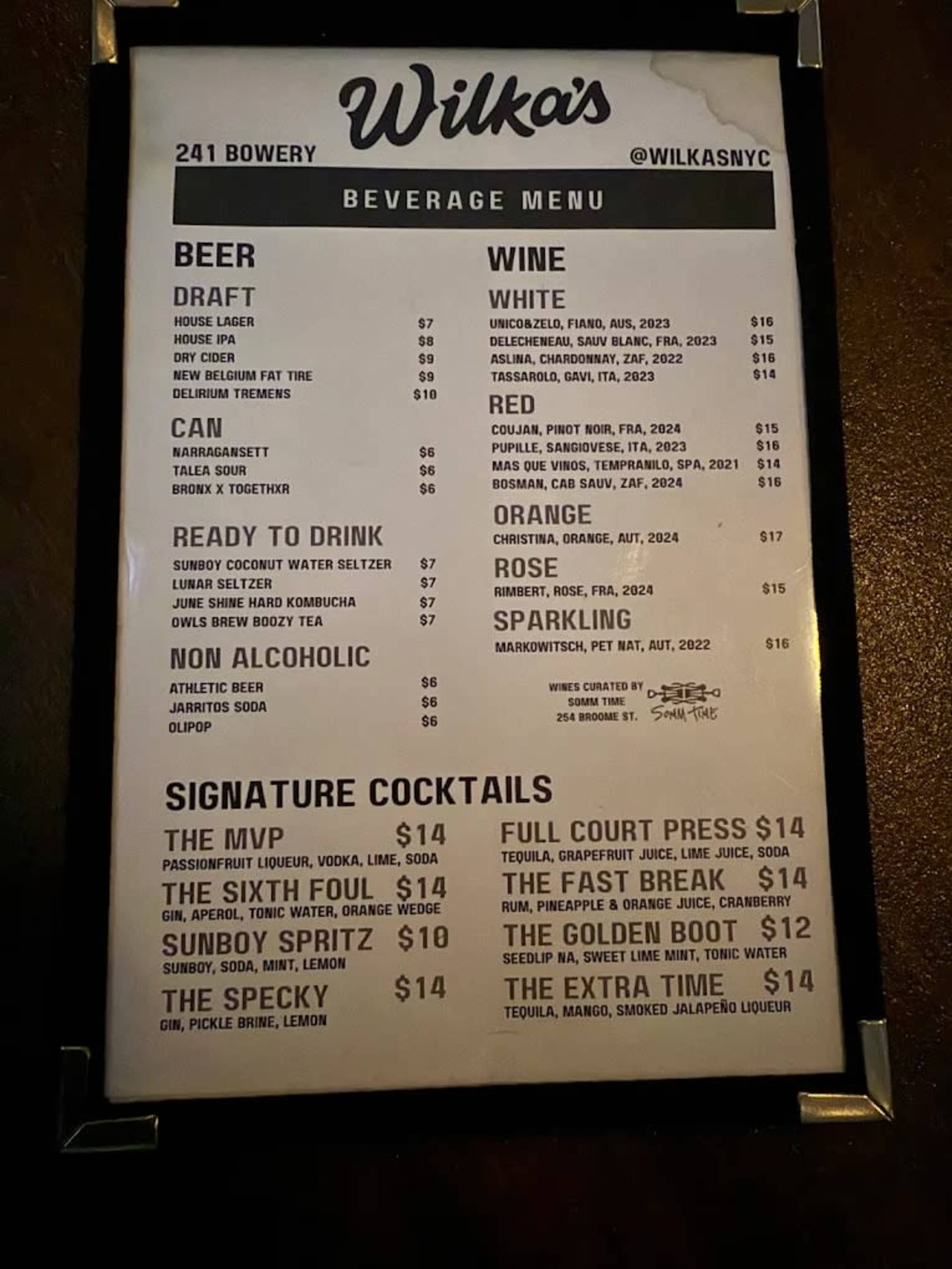 Menu offerings