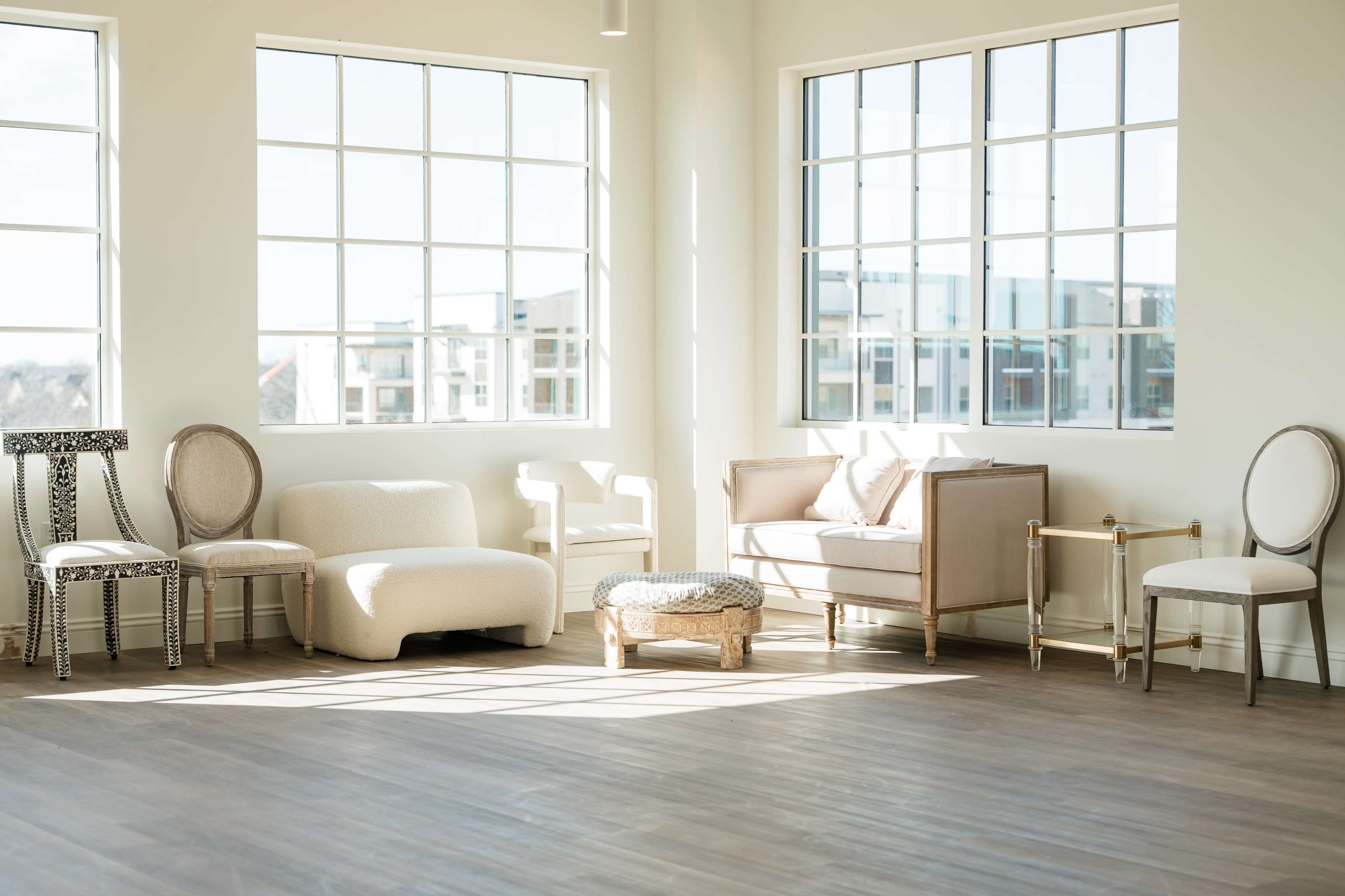 The O6 Photo Studio, a thoughtfully designed creative space nestled inside the Olana Design Center in Hickory Creek, TX. With soft natural light, neutral textures, and curated modern furnishings, this studio offers a warm yet elevated canvas for your next shoot or event. Image in Hickory Creek, Hickory Creek, TX