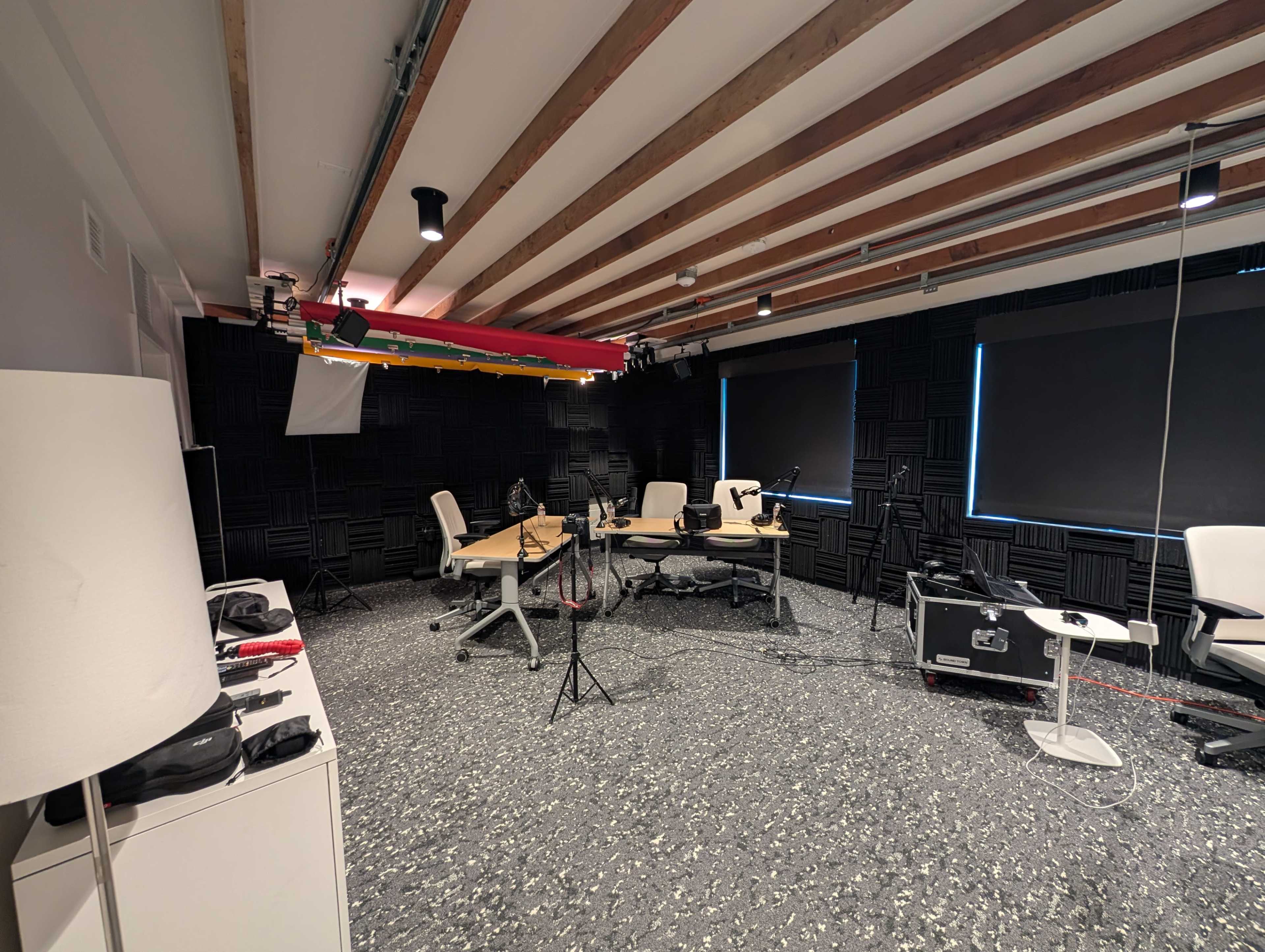 Downtown-Adjacent Podcast Studio with variable backdrops and Bay View Image in Sherman Heights, San Diego, CA