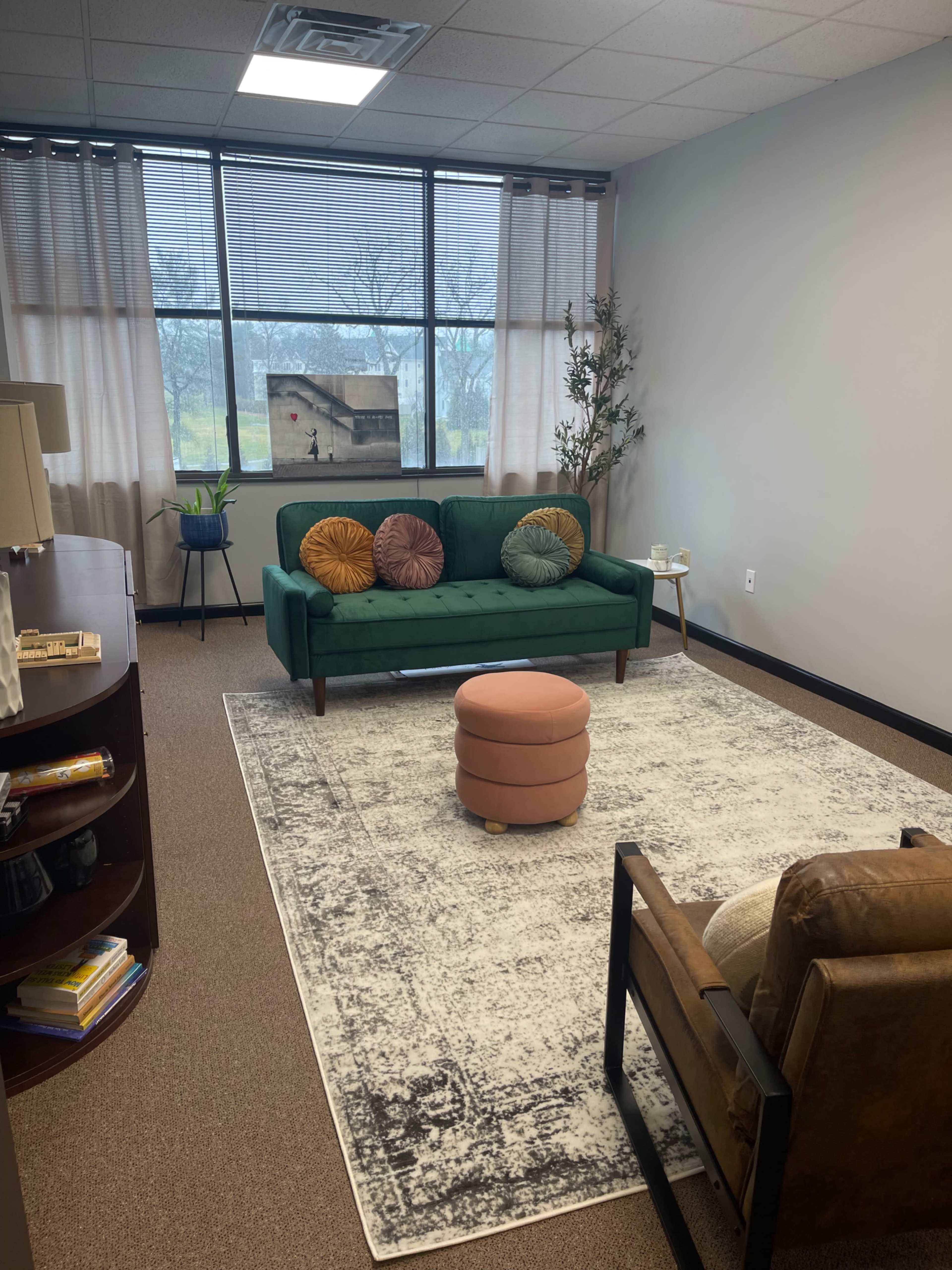 Fully Decorated Midcentury Modern Suburban Therapy Office Image in Whitpain Township, Blue Bell, PA