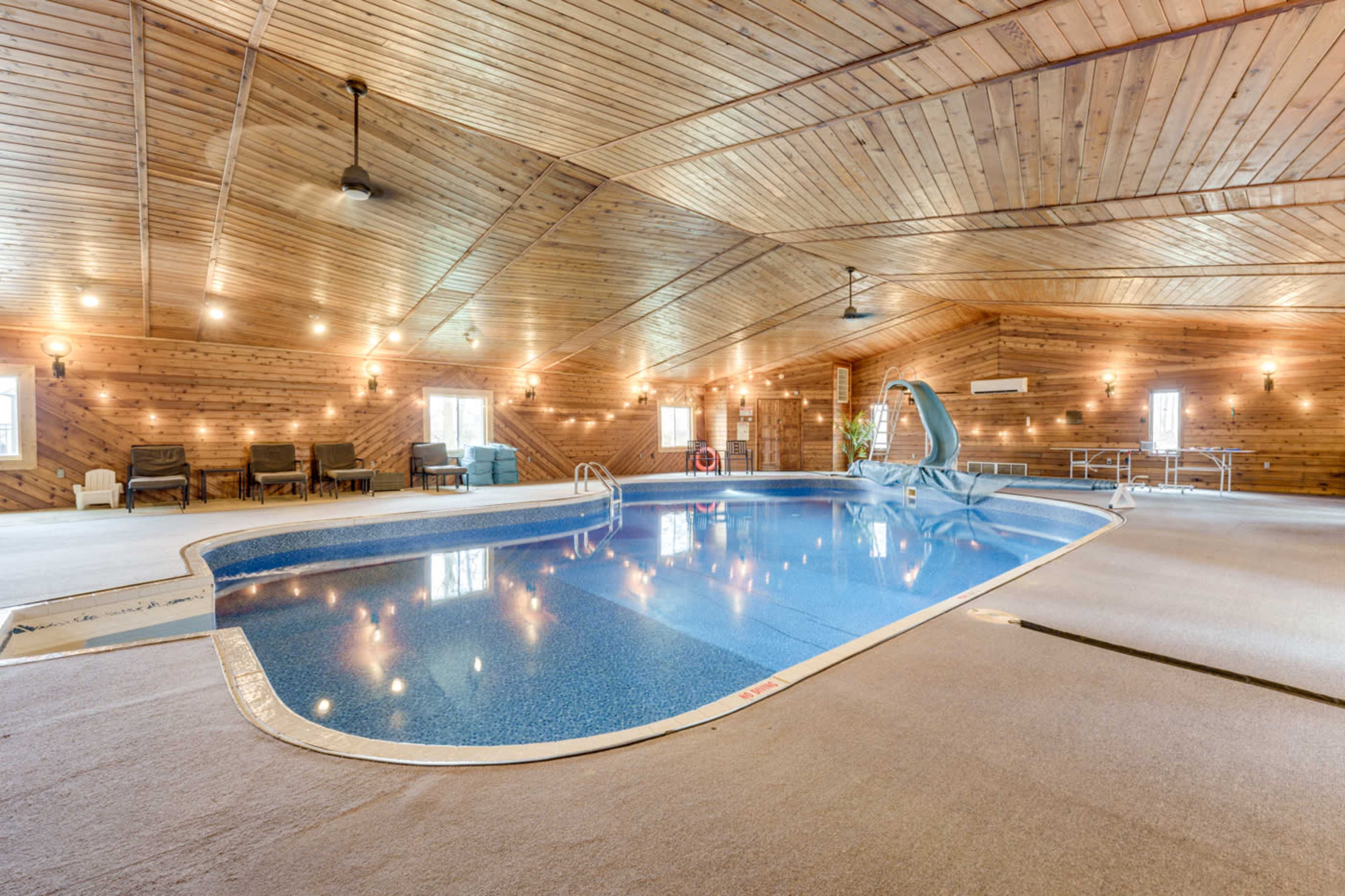 Epic Indoor Pool with Slide and Hot Tub Close to the Beach and Wine Country Image in Lake Township, Bridgman, MI