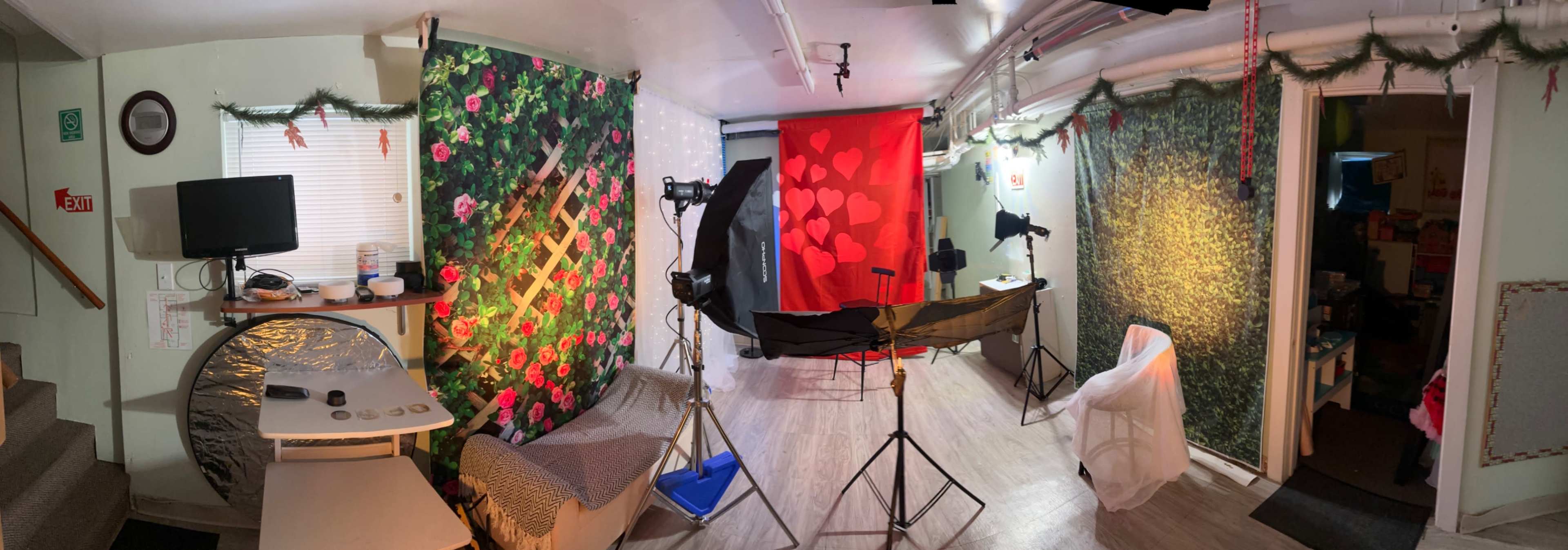 This studio is partially set up in the lower lever of a residence. It has access from street. The setup is integrated by four different spots with backdrops. is located in a well known, popular and friendly neighborhood, suburb, closest to Chicago. Image in Berwyn Township, Berwyn, IL