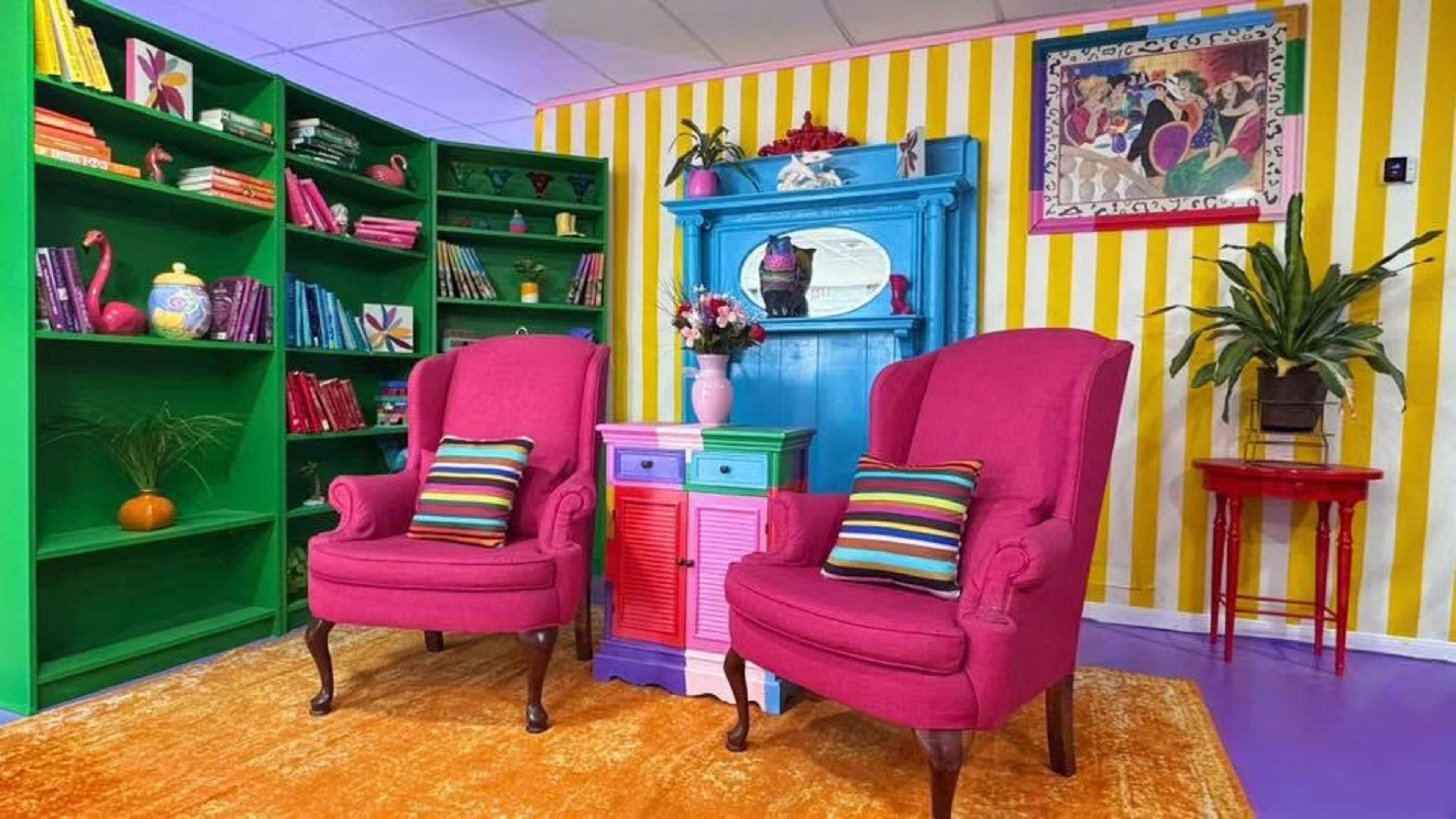 Vintage Colorful Living Room Set | Retro Podcast & Interview Studio Image in Highland Hills, Mesquite, TX