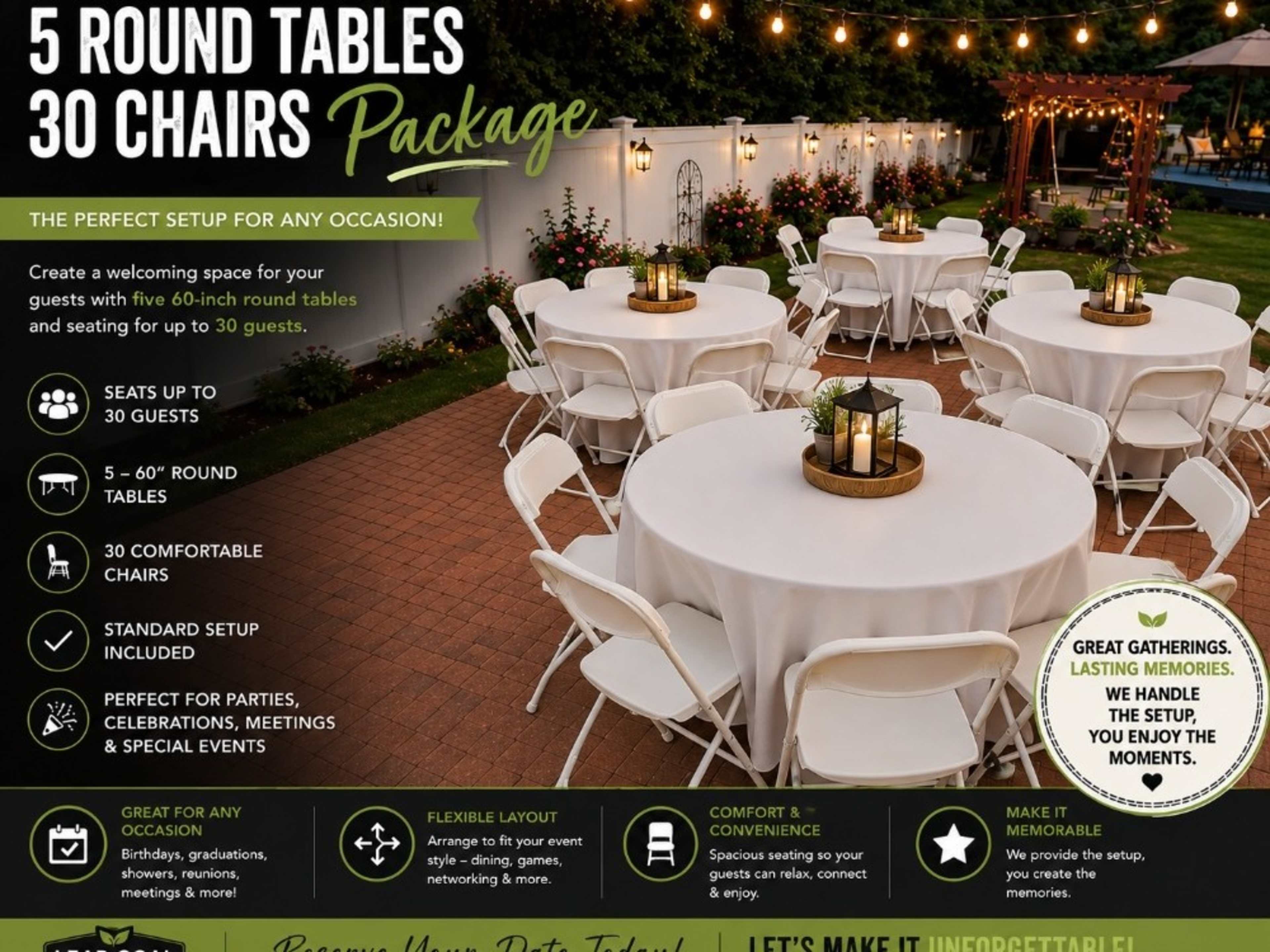 Add-On: 5 Round Tables + 30 Chairs Package