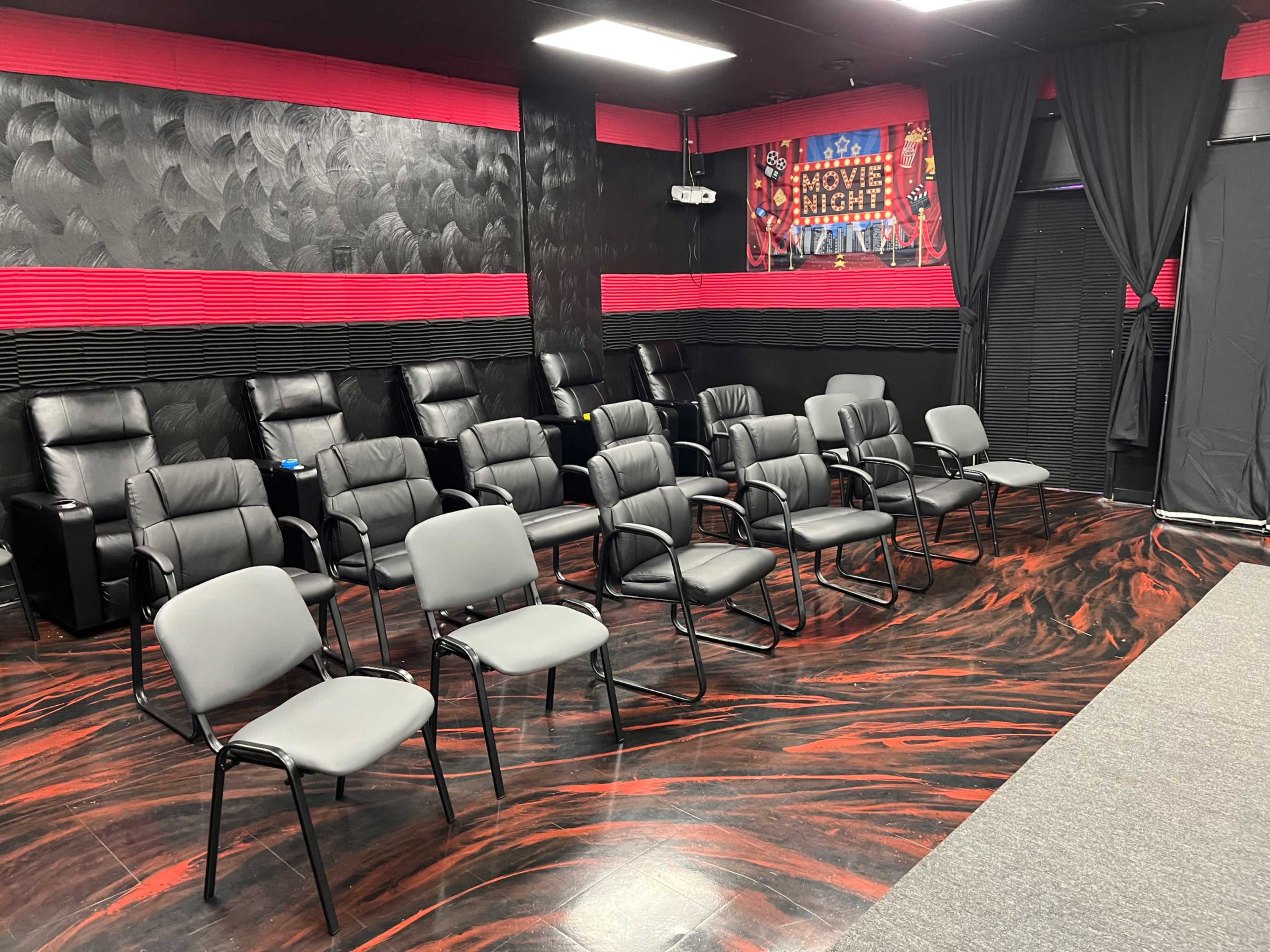 Universal rental space located just 5 to 15 minutes from five of the Seven cities depending on your direction. With this unique media room setup, the sky is the limit. Use your creativity to decorate how you want for any occasion. Image in Indian River, Chesapeake, VA