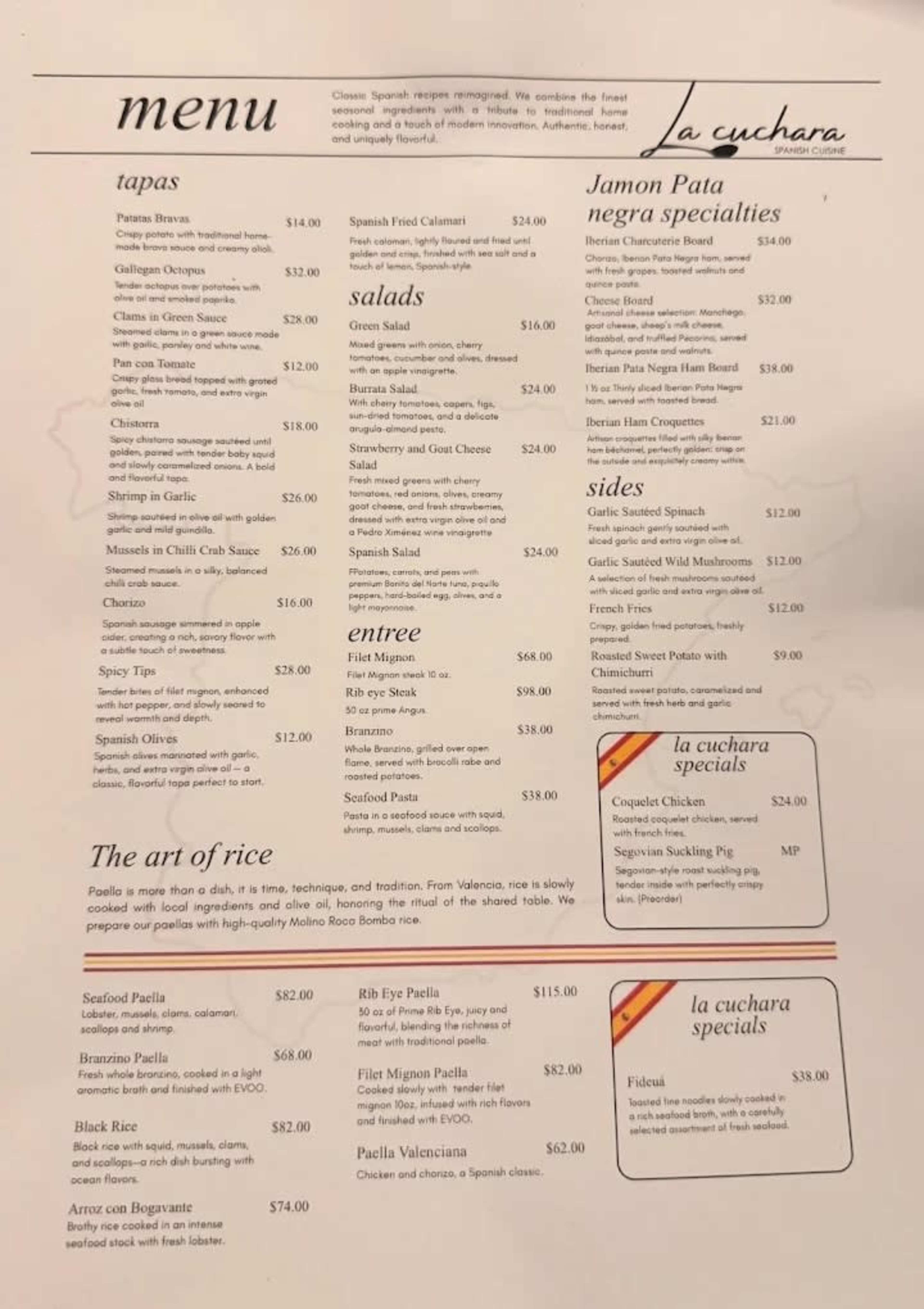 Menu offerings