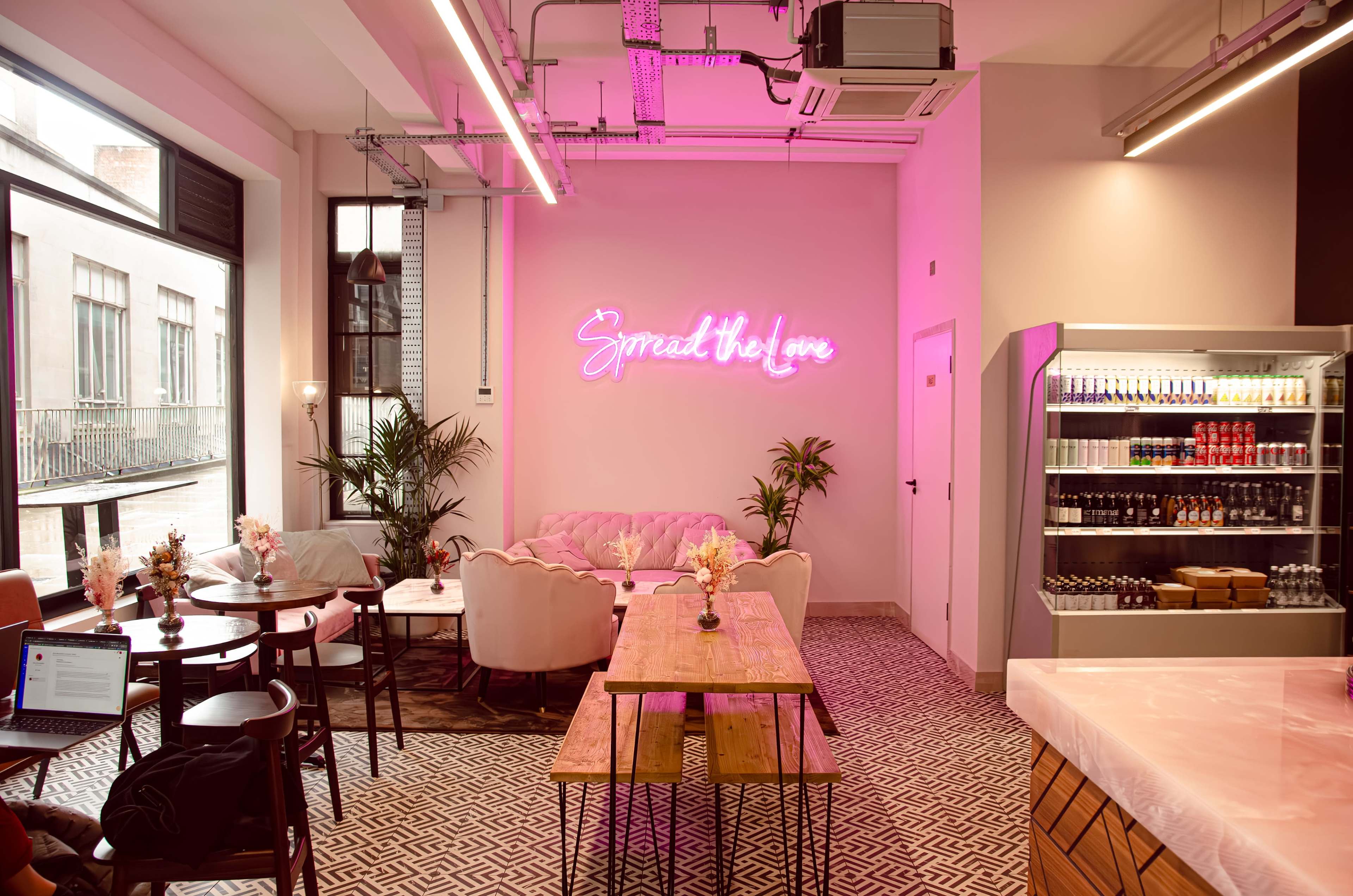 Sunny High Holborn Cafe with Chic Pink Accents Image in Holborn, London, ENG