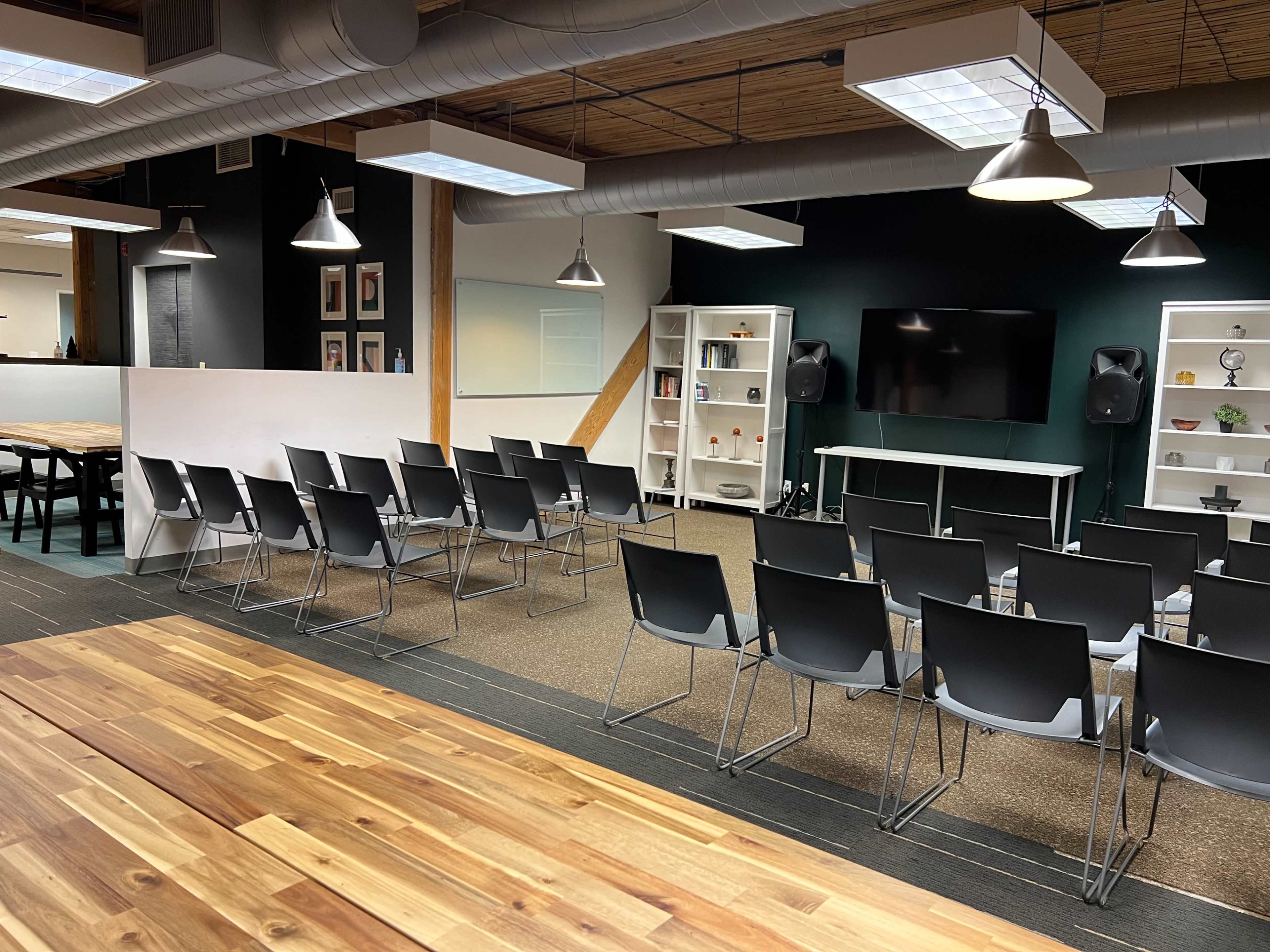 Exposed Wood Beam High Ceiling Open Event Space in Downtown w/ view of Space Needle Image in Belltown, Seattle, WA