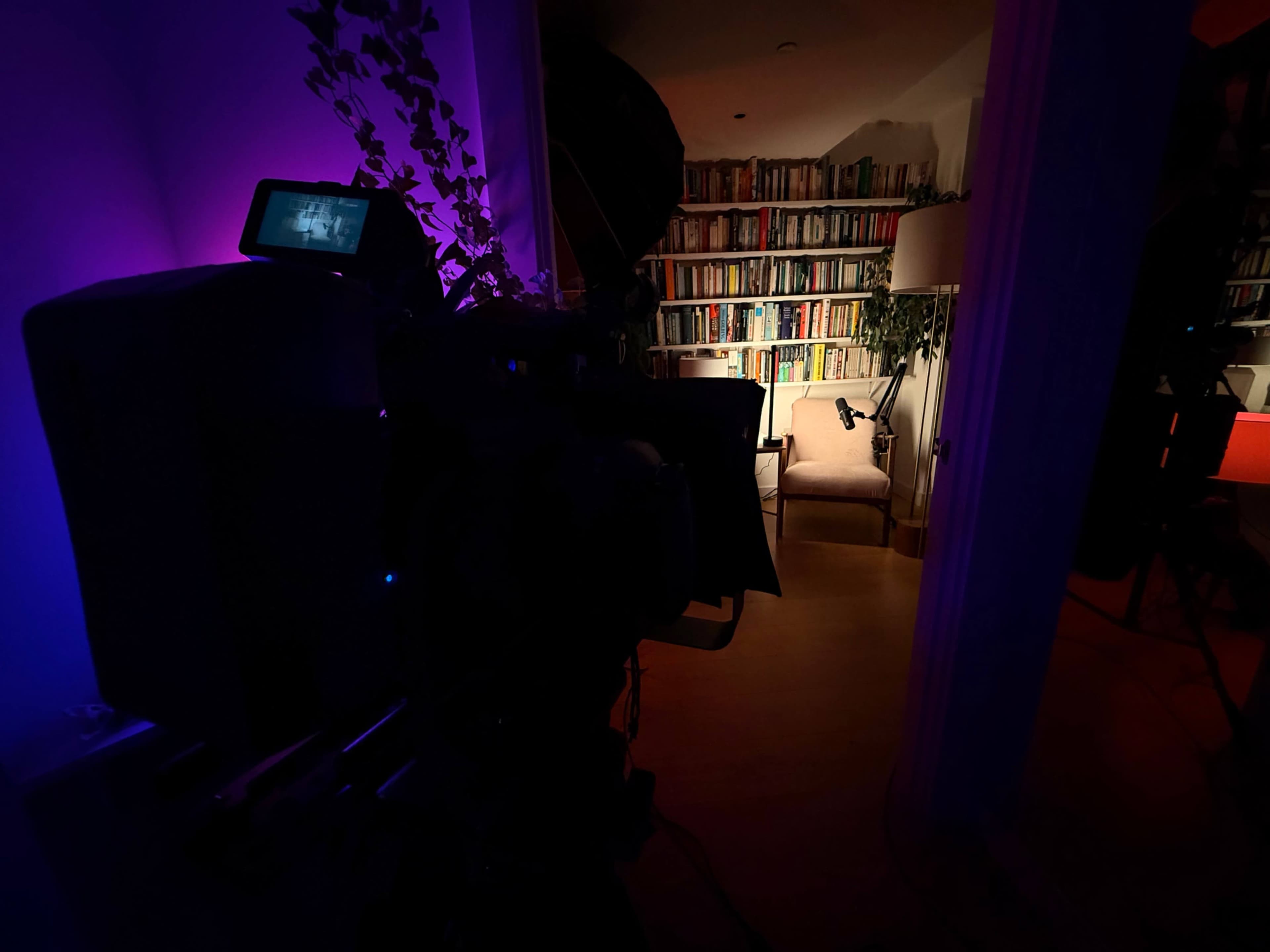 Podcast TV Studio & bookshelf Image in Canary Wharf, London, ENG