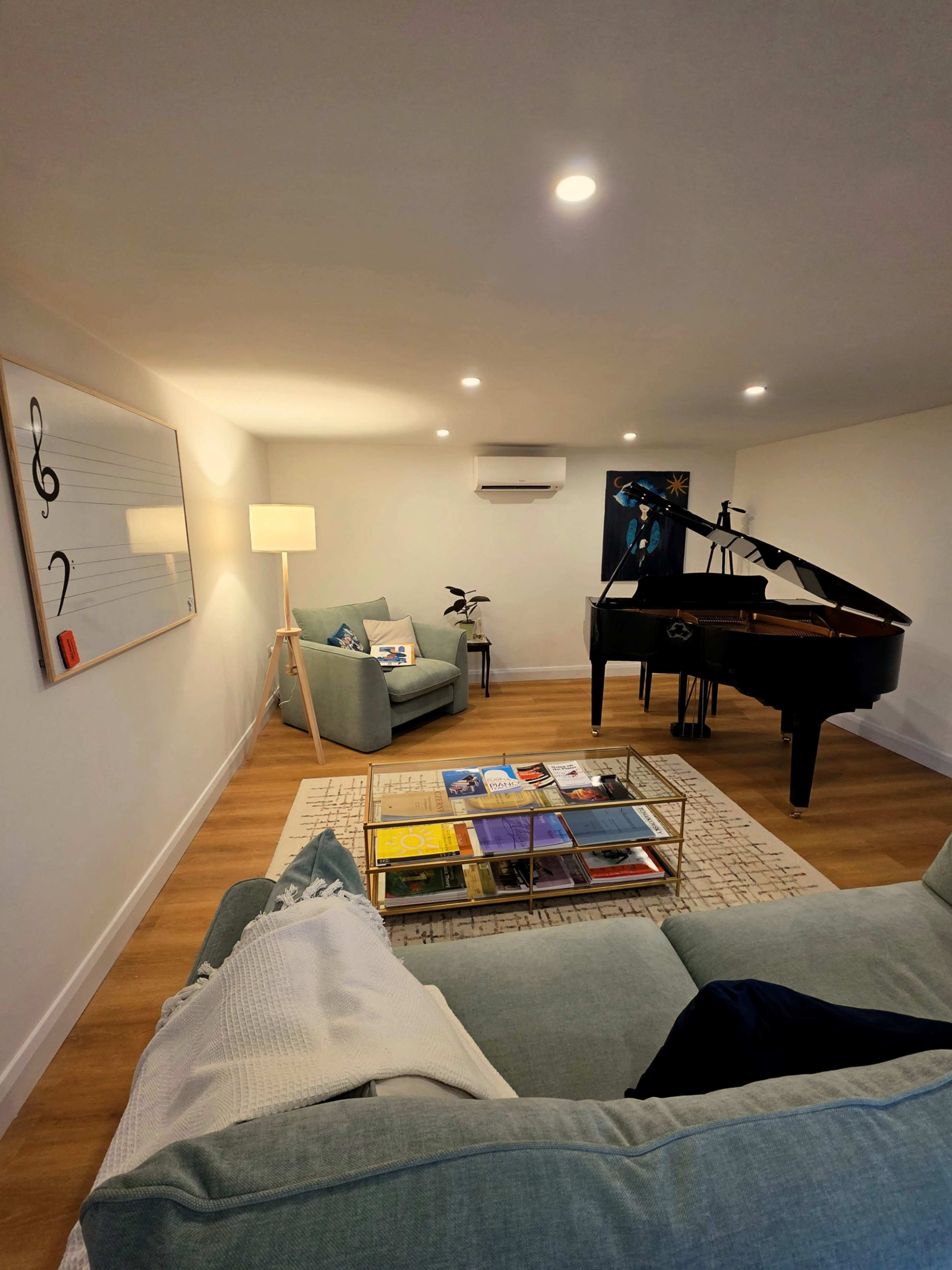 Cosy, Modern Piano Studio with Bifold Windows and Grand Piano Image in Cheshunt, WALTHAM CROSS, ENG