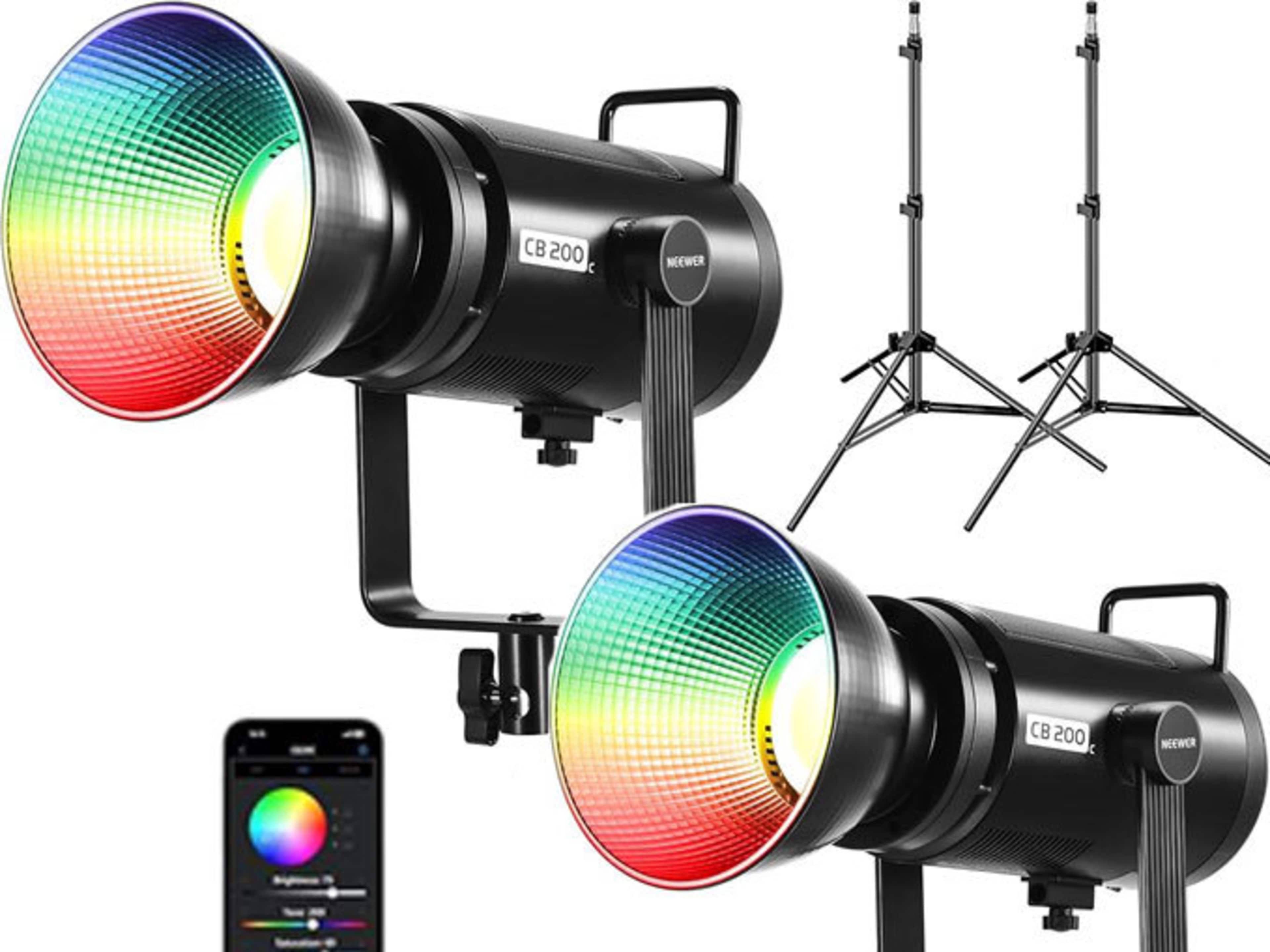 2x RGB Lights with softbox and stands