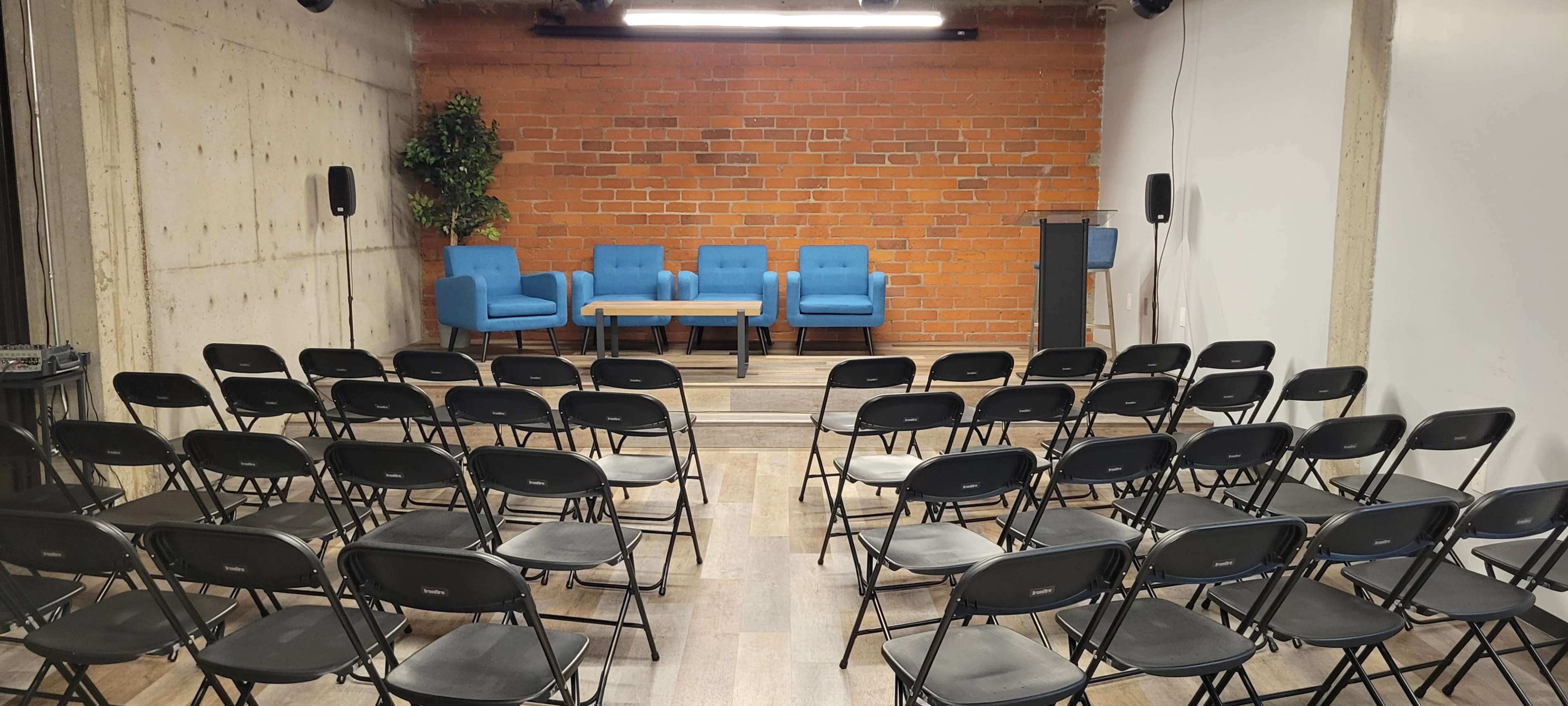 Event Mezzanine with Stage and A/V Image in , Bellflower, CA