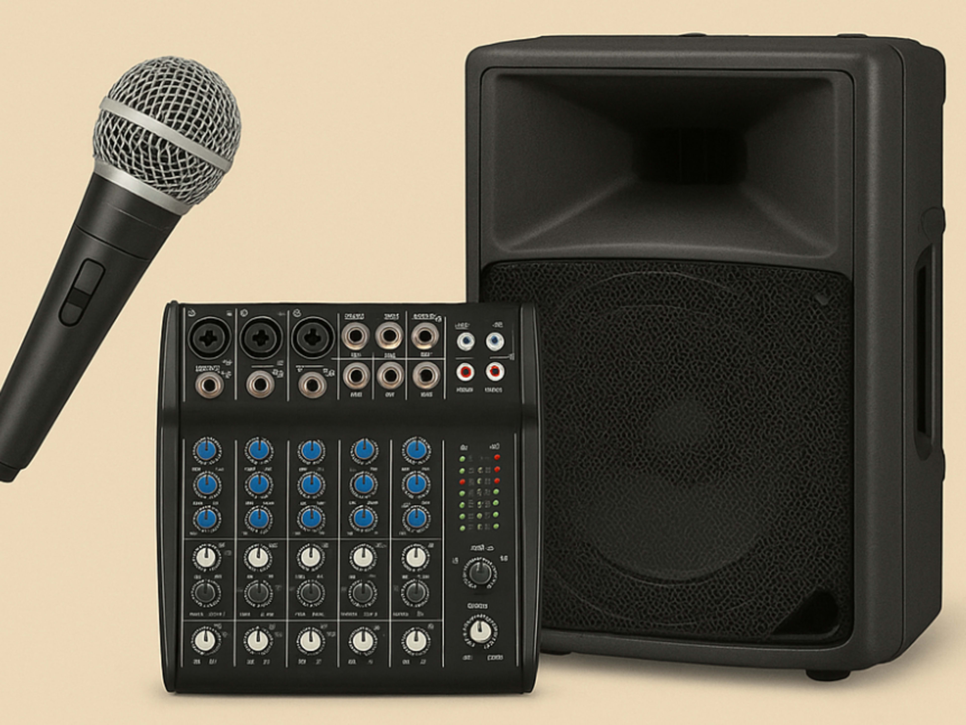 PA System with Microphone, Speaker, and Mixer