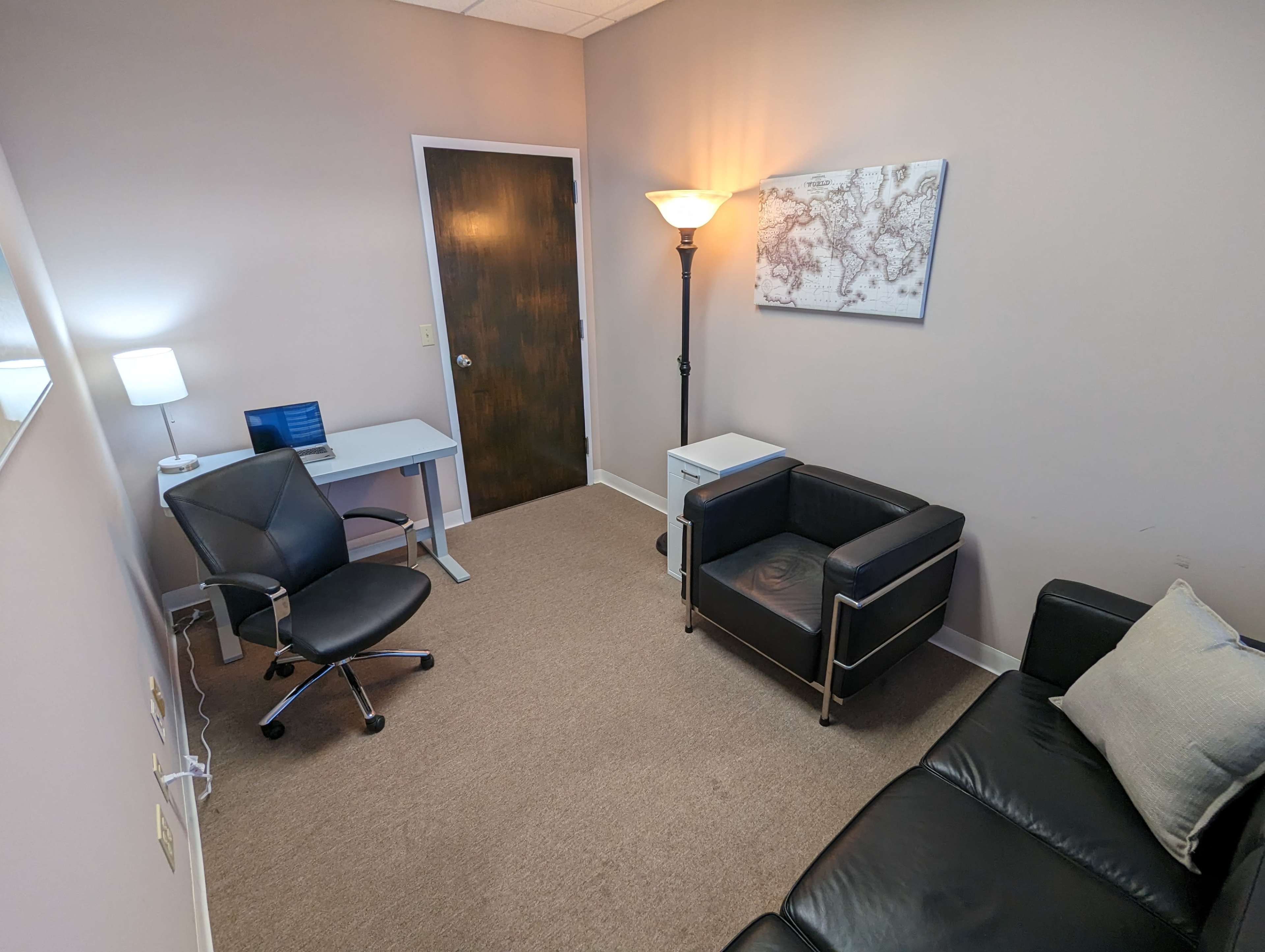 Just outside the downtown area. Large conference room with a smaller office connected by a glass door. Located within a quiet Psychologist's office. Image in West Palm Beach, West Palm Beach, FL