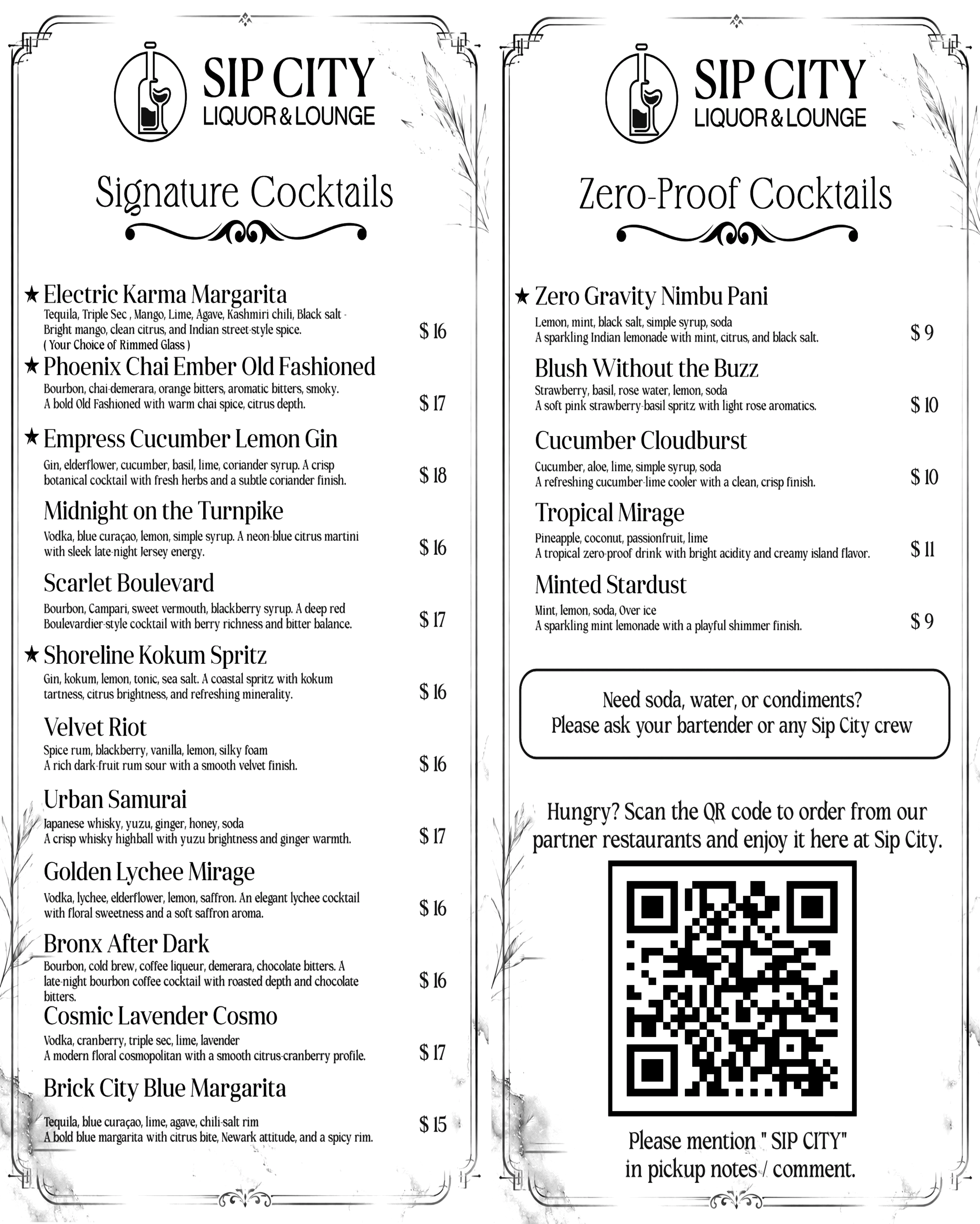 Menu offerings