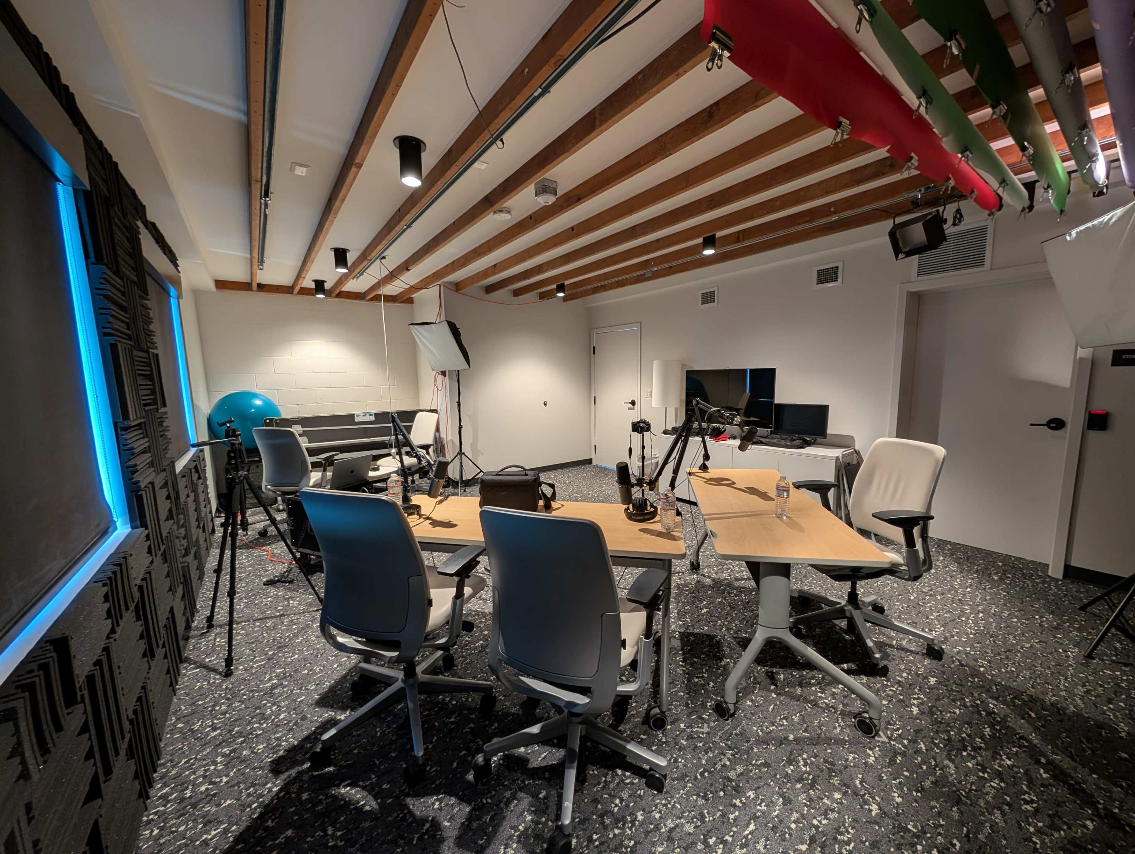 Downtown-Adjacent Podcast Studio with variable backdrops and Bay View Image in Sherman Heights, San Diego, CA
