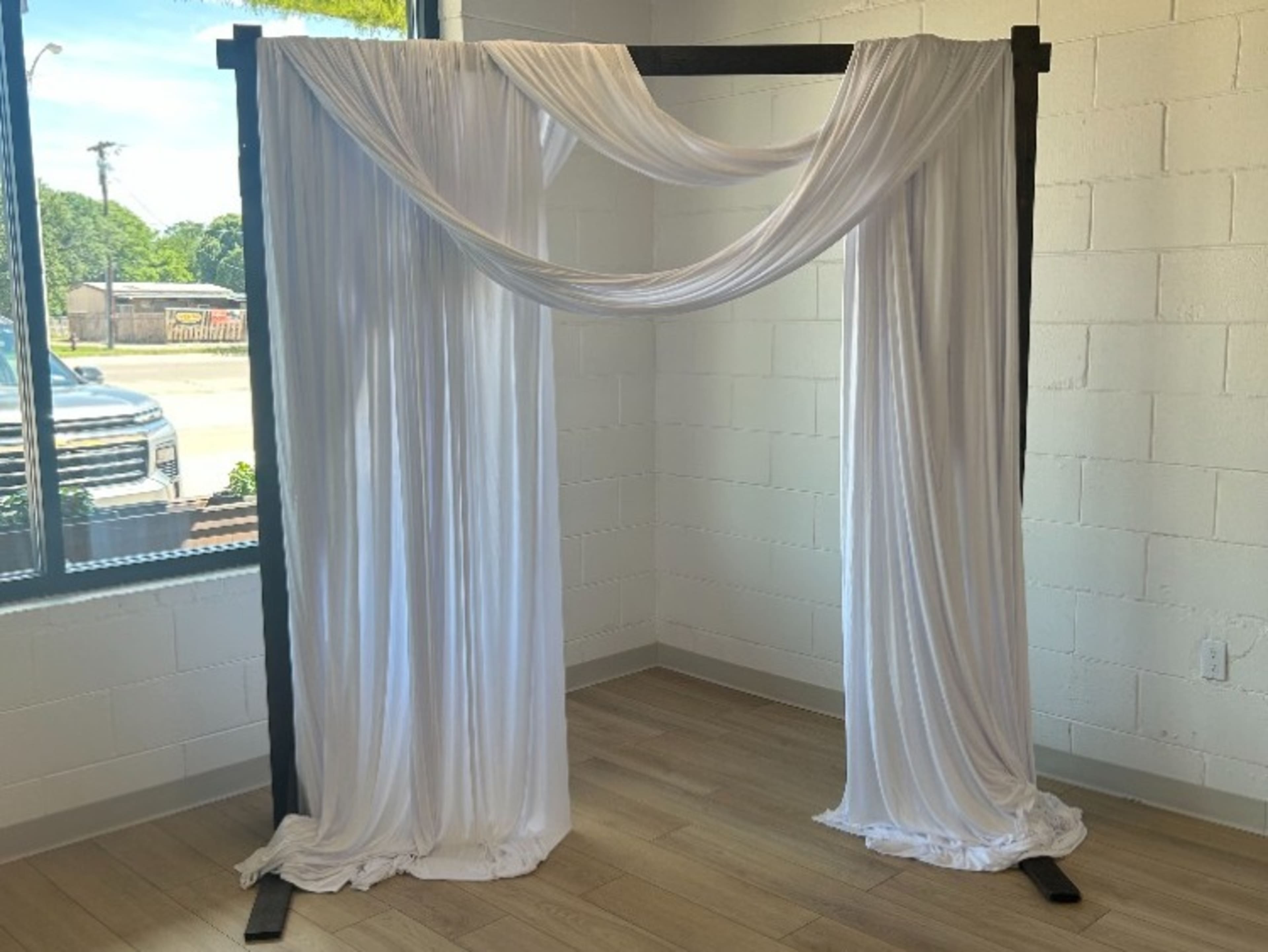 Wooden Arch Backdrop with Drapes 