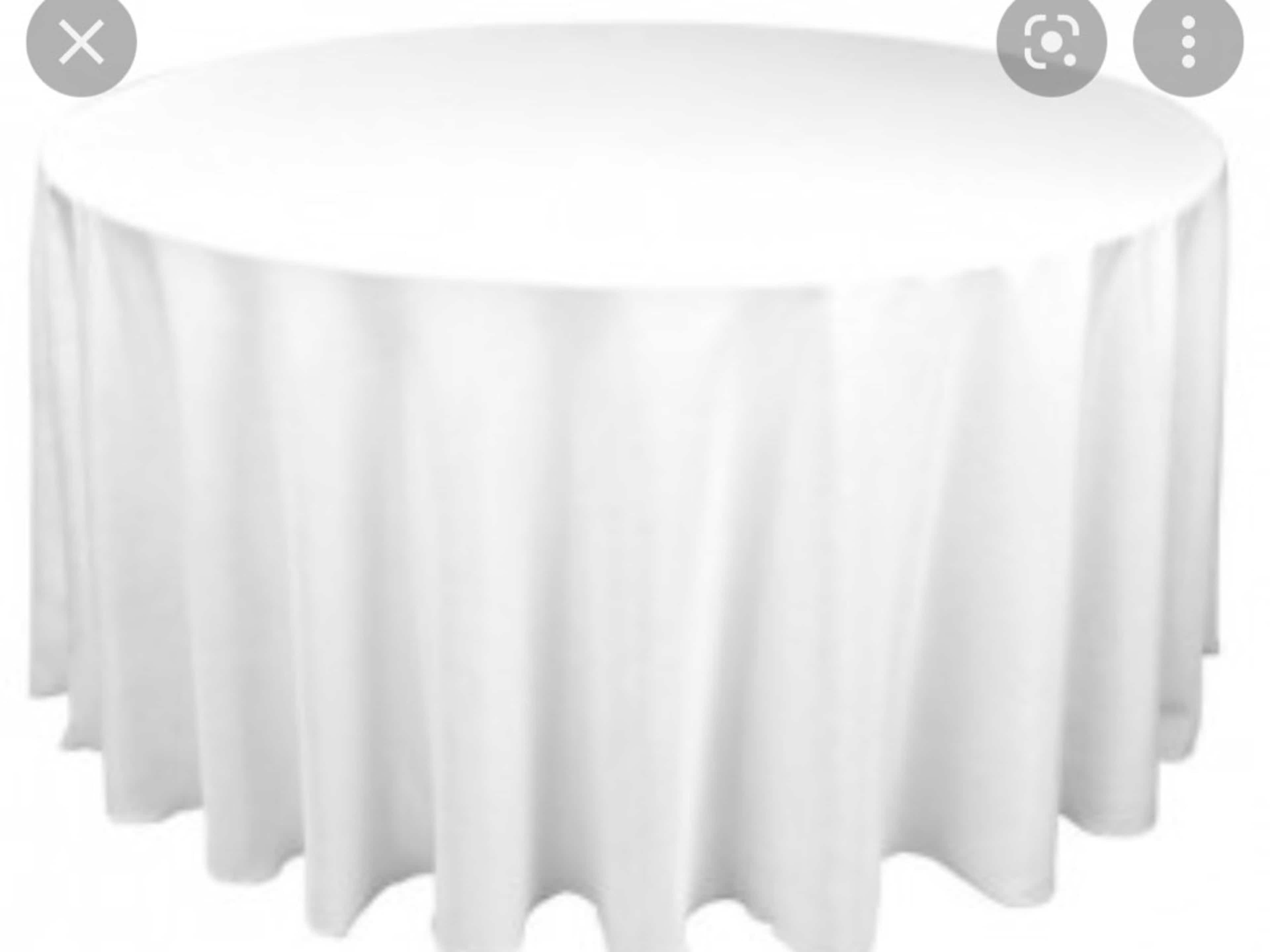 Round Table w/White Tablecloth, 8 chairs