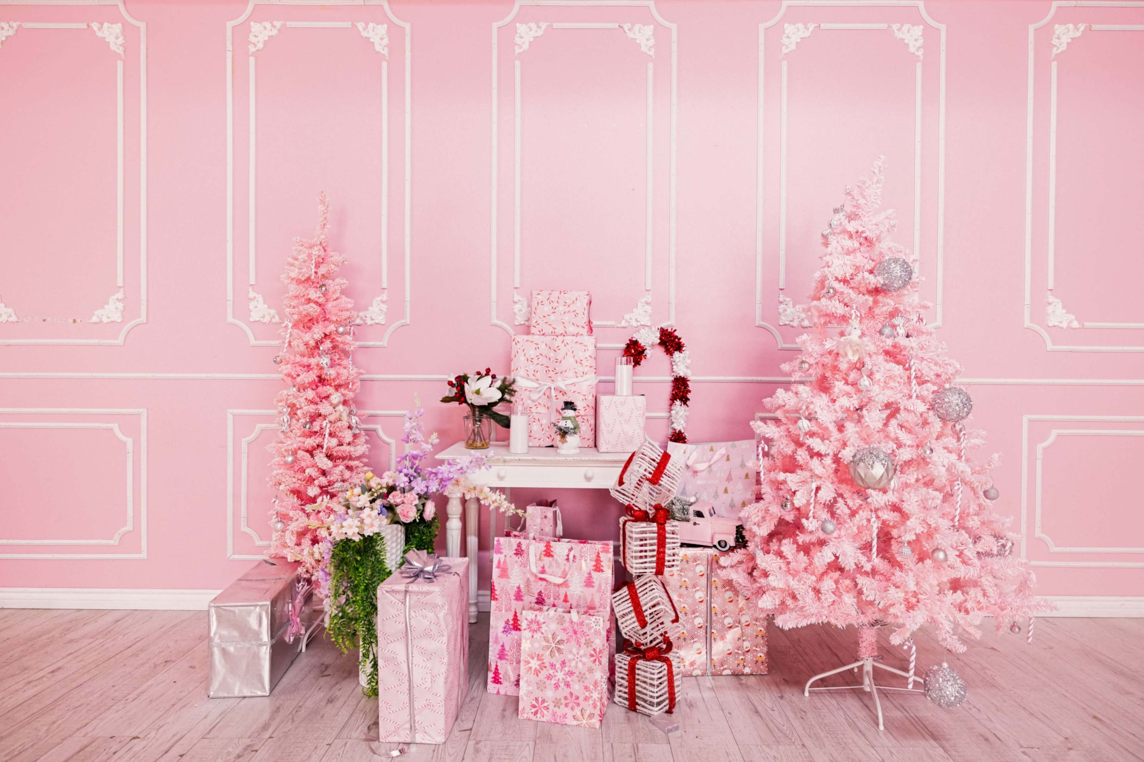 Barbie themed pink photo studio with soft light & hardwood floors, Christmas Tree, decorated piano and a pink telephone booth - Astoria 3 Image in Astoria, Astoria, NY