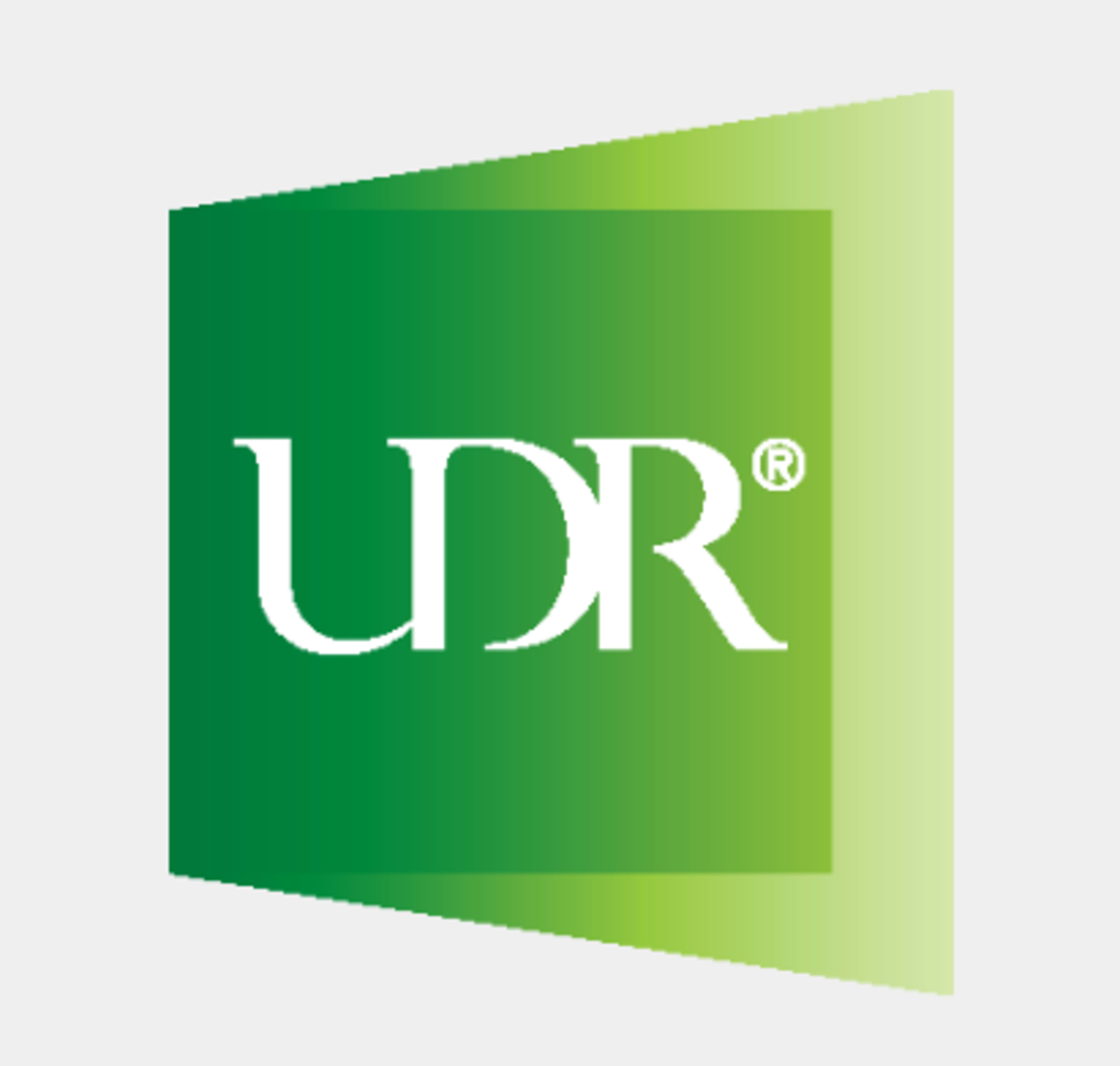 The image features a stylized logo with the letters "UDR" prominently displayed in white against a gradient green background.