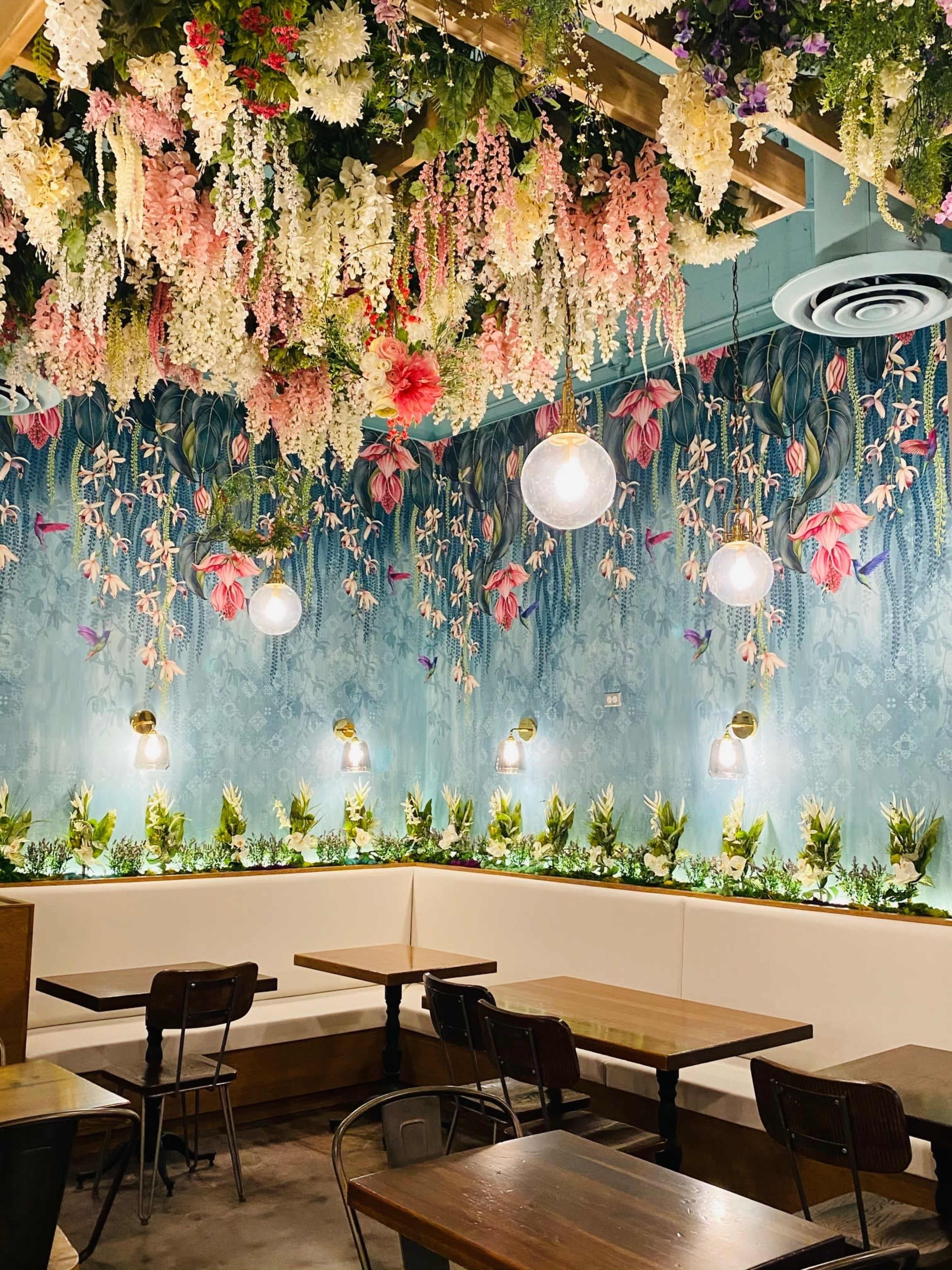 Restaurant Space with Hanging Flower Garden Image in Lake View, Chicago, IL