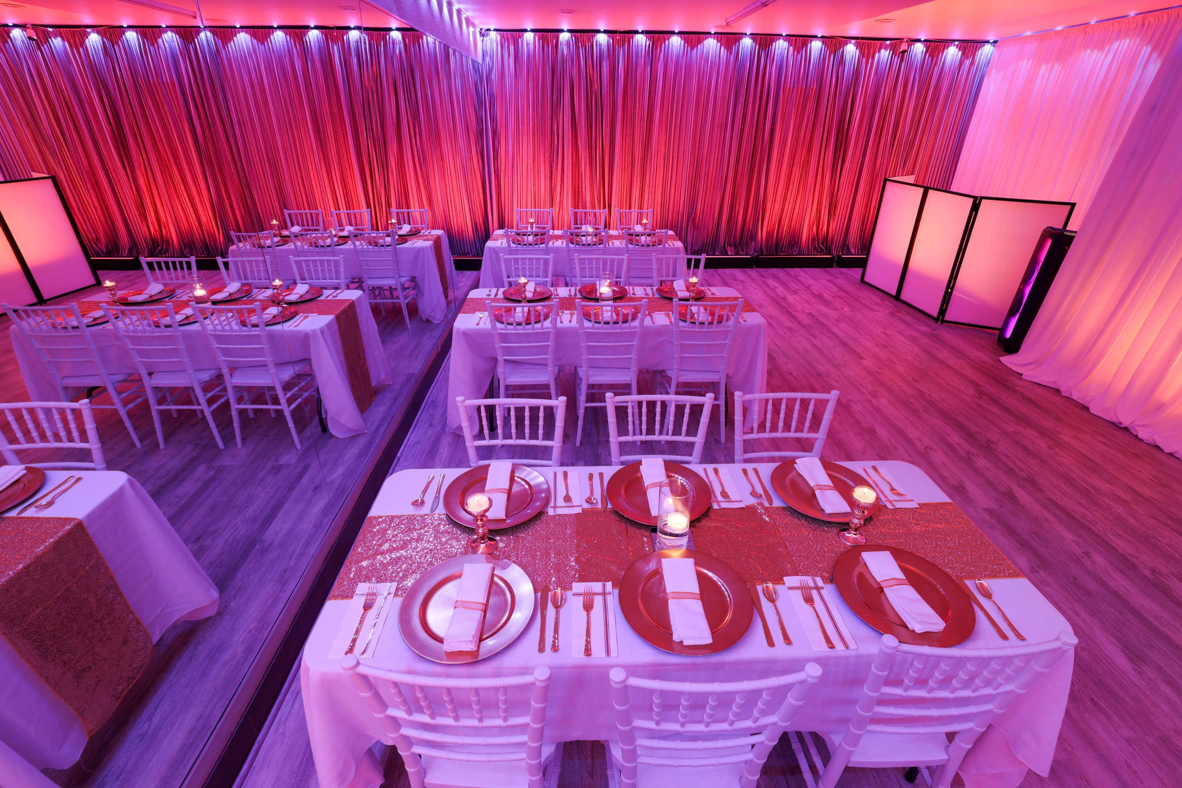 Intimate  Event Space with Custom Lighting Image in French Court, Santa Ana, CA