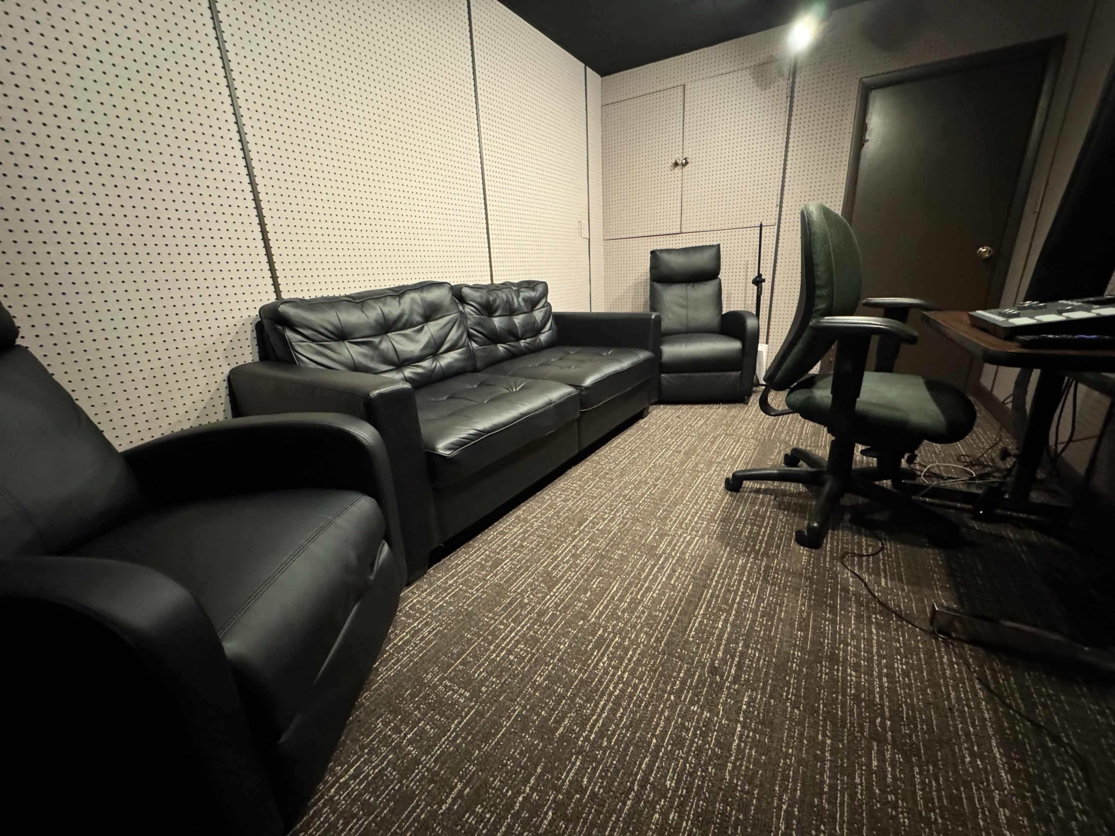 Professional podcast studio set up for both audio and video with engineer on site Image in East English Village, Detroit, MI