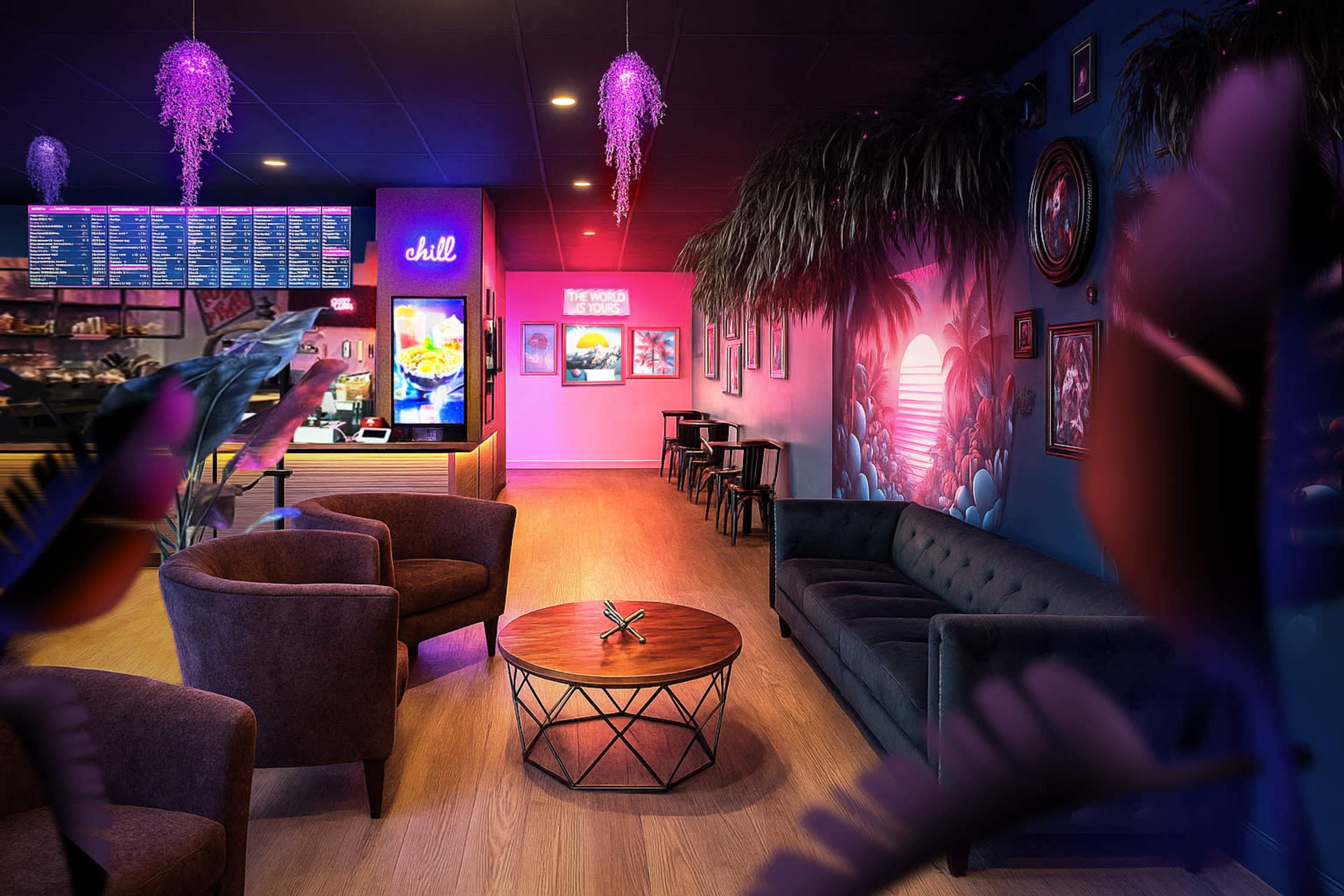 Retro Neon Café in Urban Port St. Lucie – Vibrant, Playful, and Photo-Ready Image in Port St. Lucie, Port Saint Lucie, FL