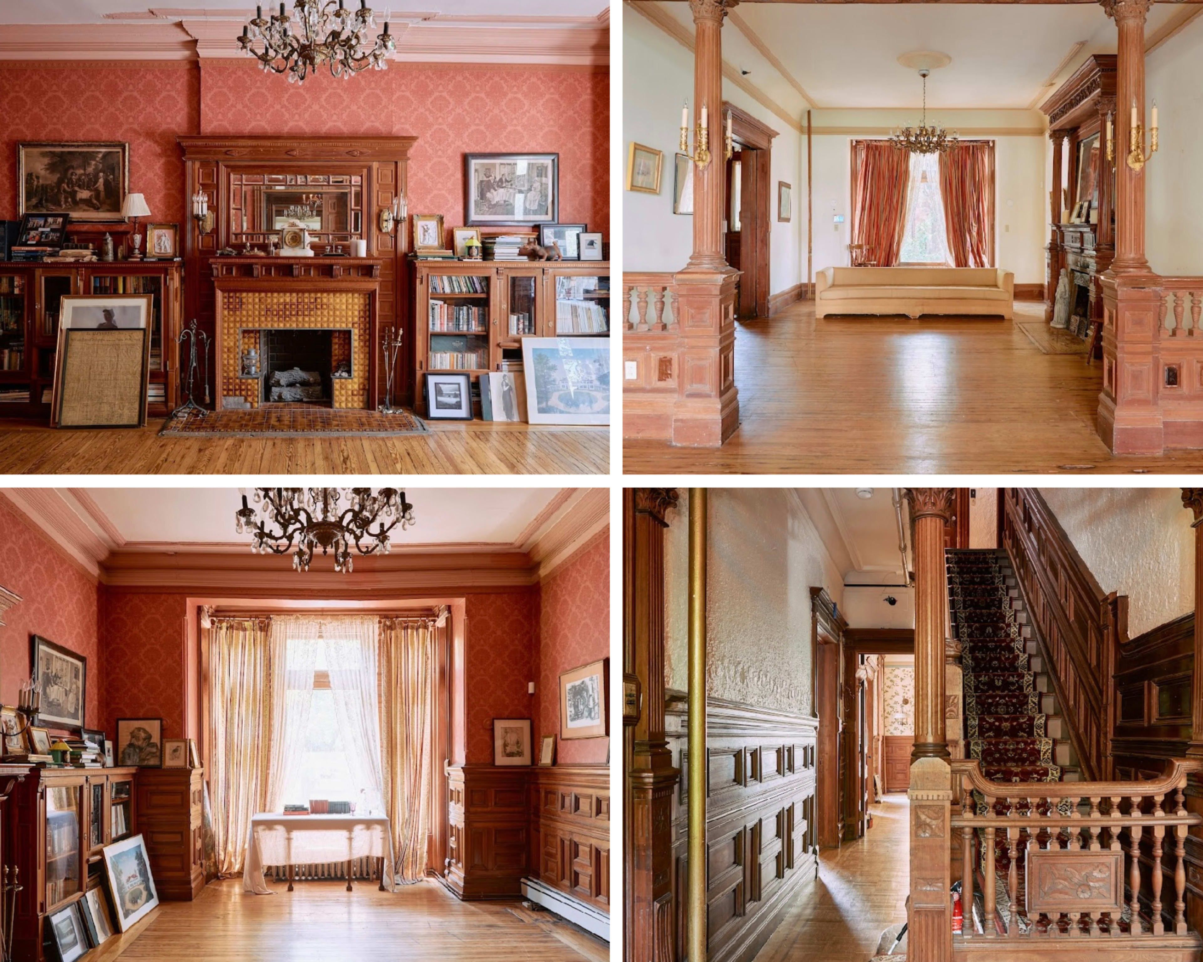 Classic Wallpapered Parlor Room with Fireplace and Wood Details Image in Bedford-Stuyvesant, Brooklyn, NY