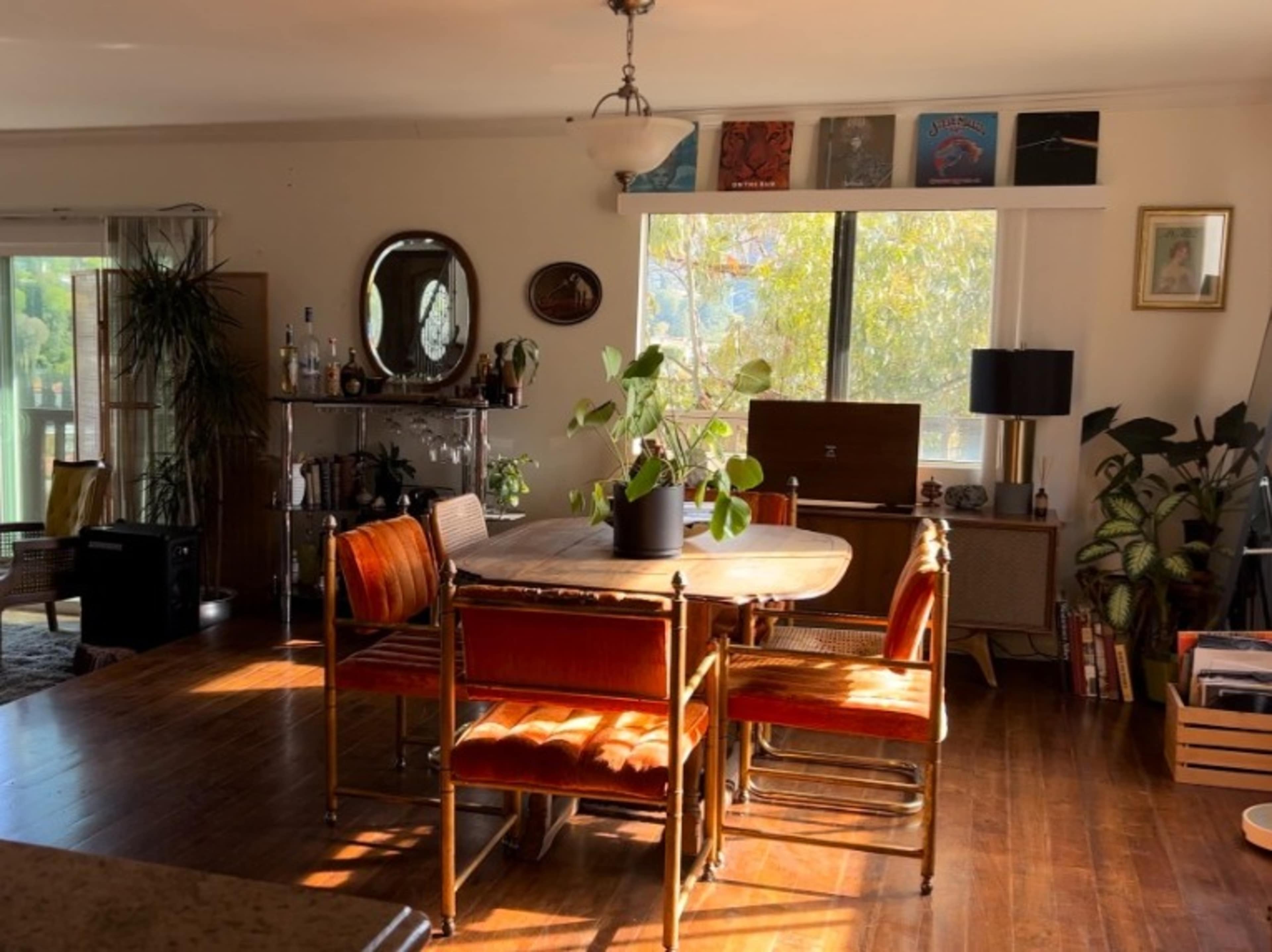 Eclectic Retro Living Space  w/  Big Red Couch 