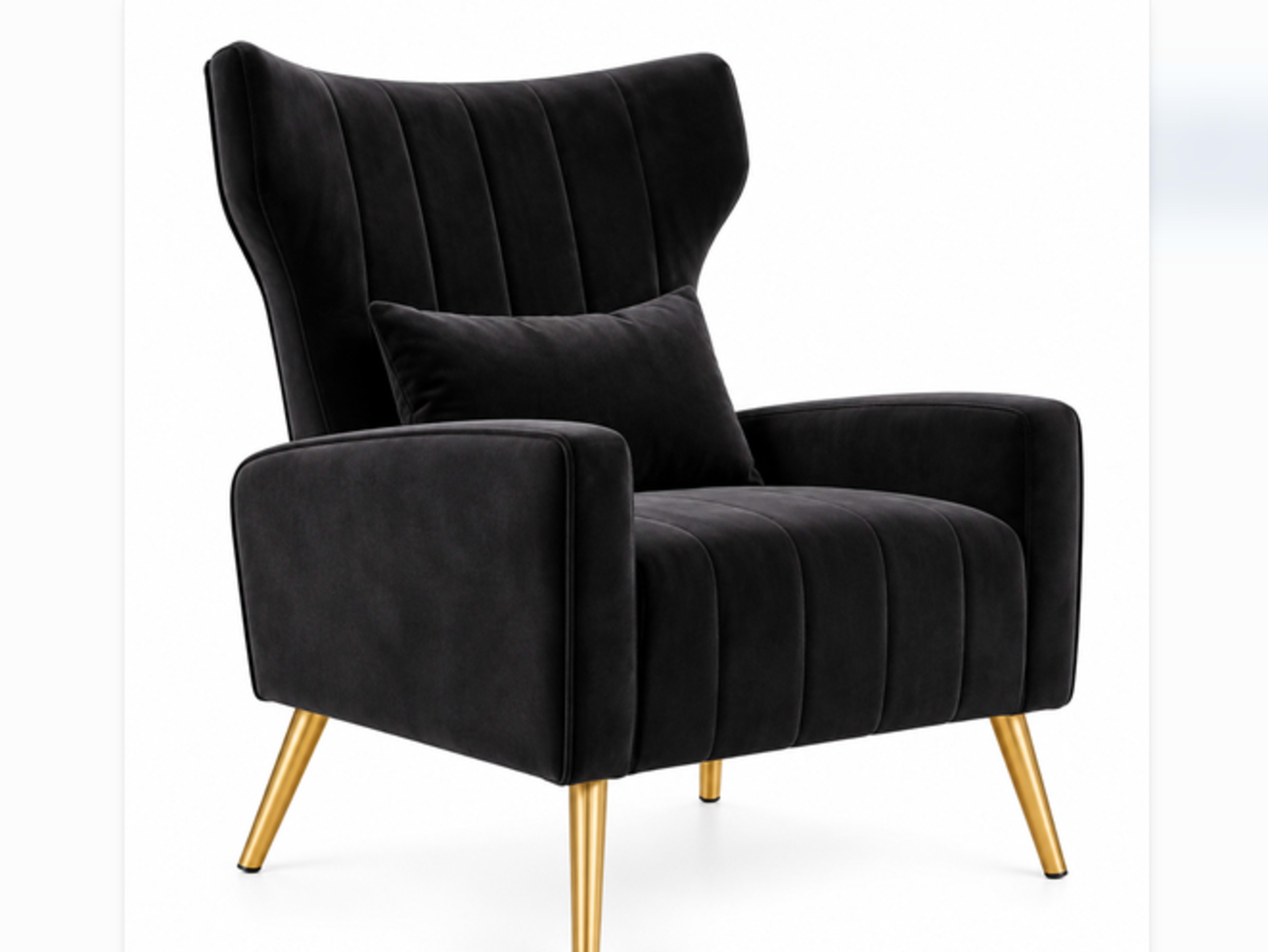 Black Plush Wingback Accent Chair 