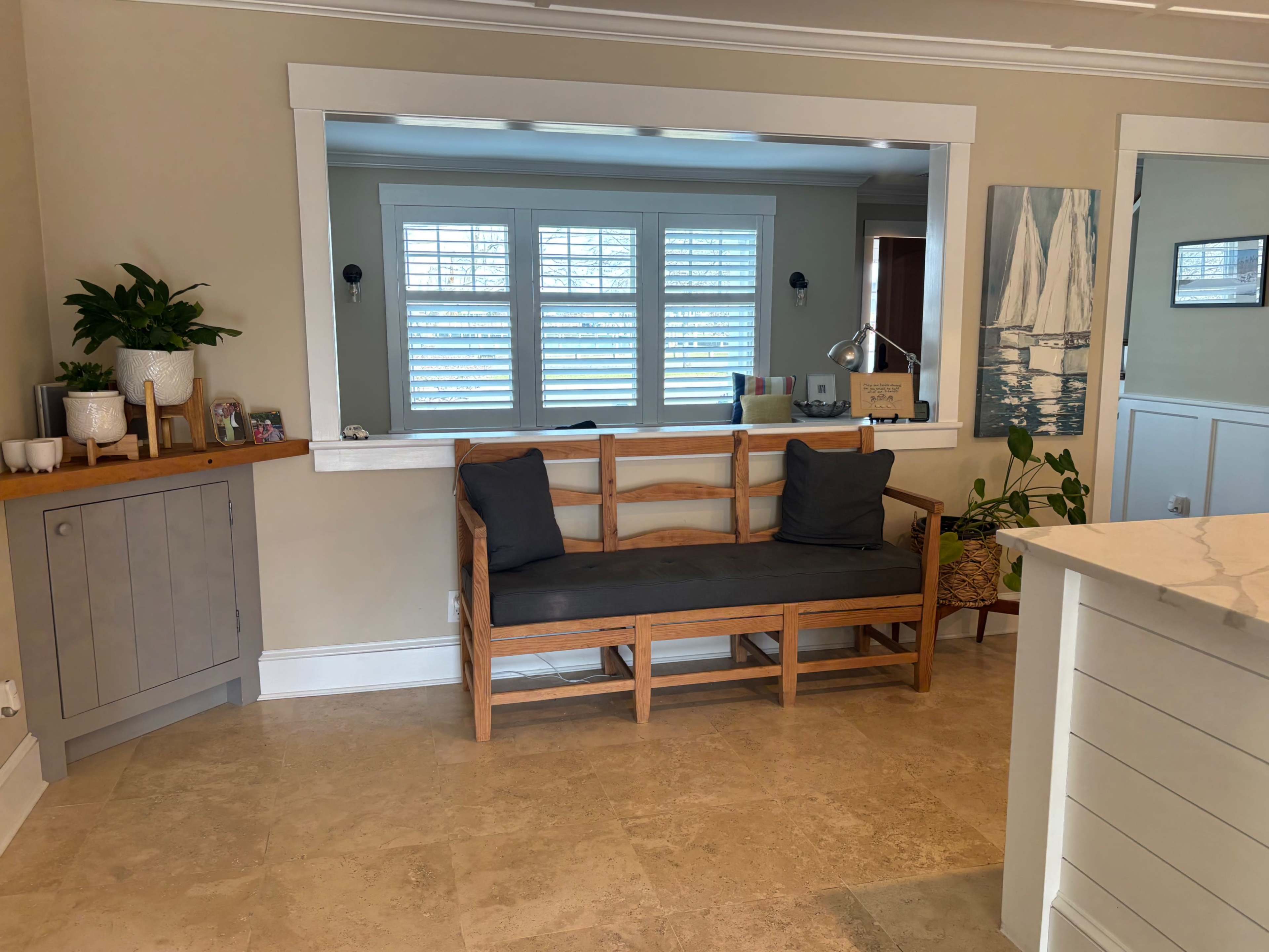 White farmhouse kitchen with marina views Image in Babylon, Babylon, NY