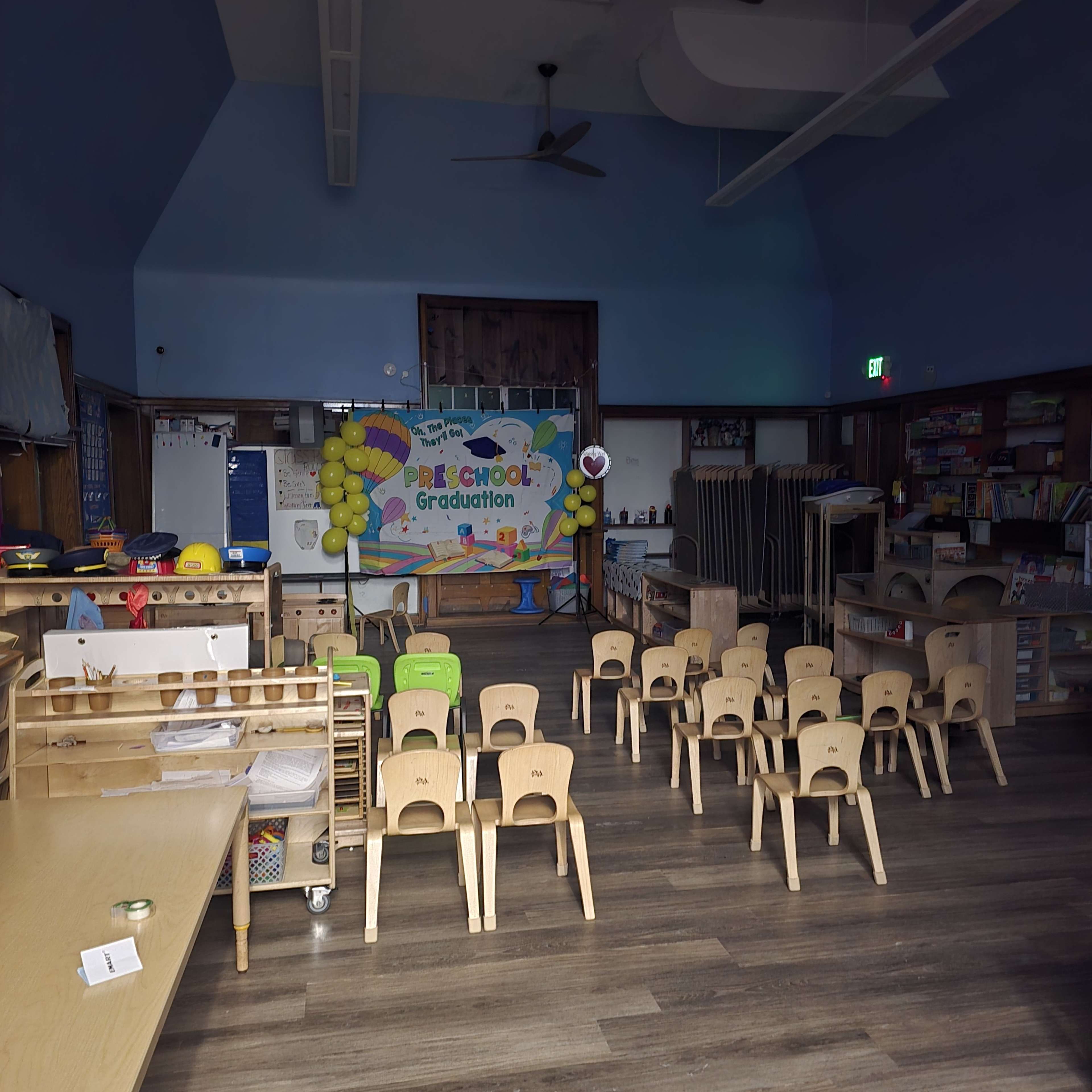 Large preschool classroom setting with kids work and classroom pets. Image in North Township, Hammond, IN
