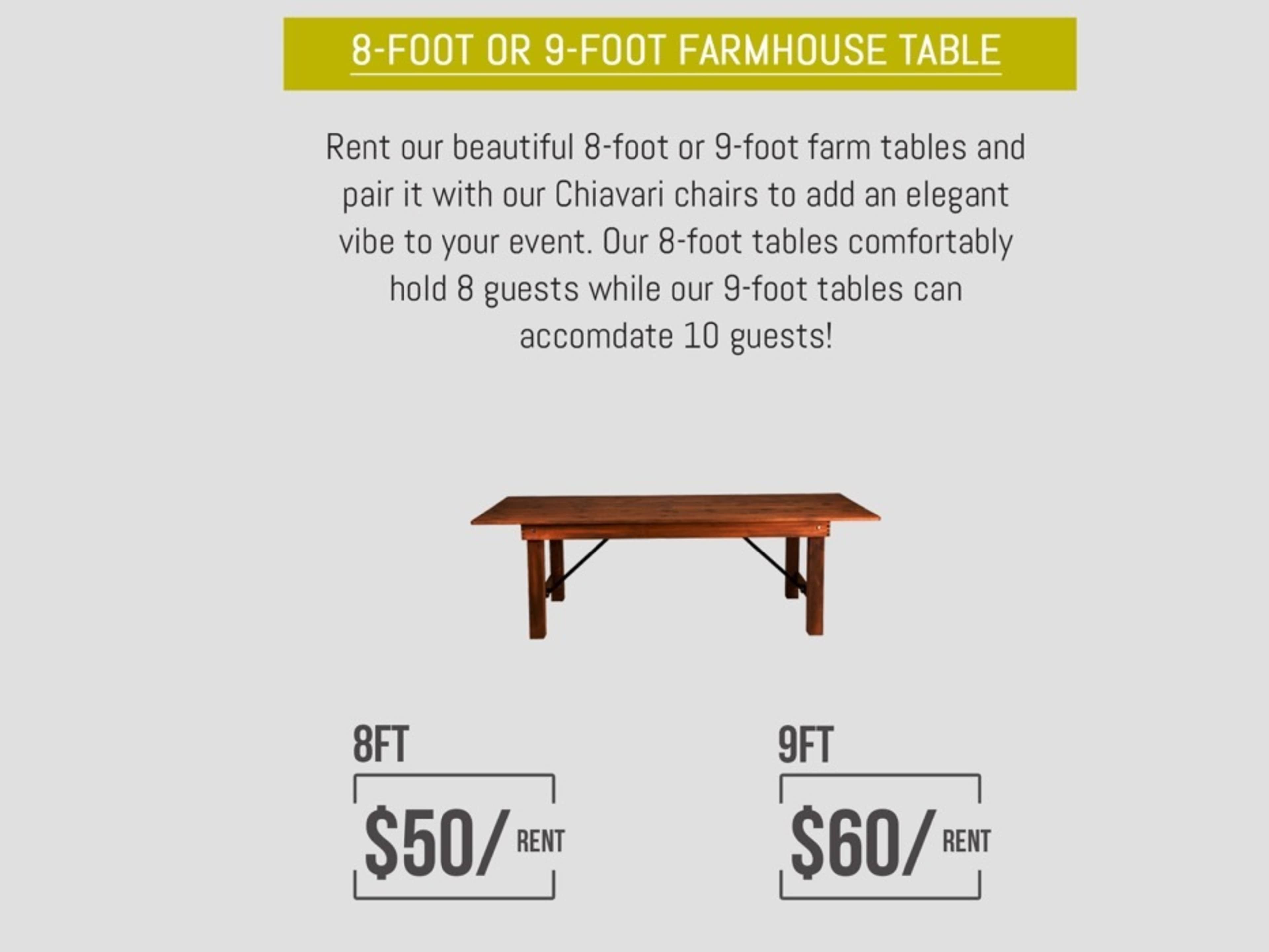 8ft Farmhouse Tables