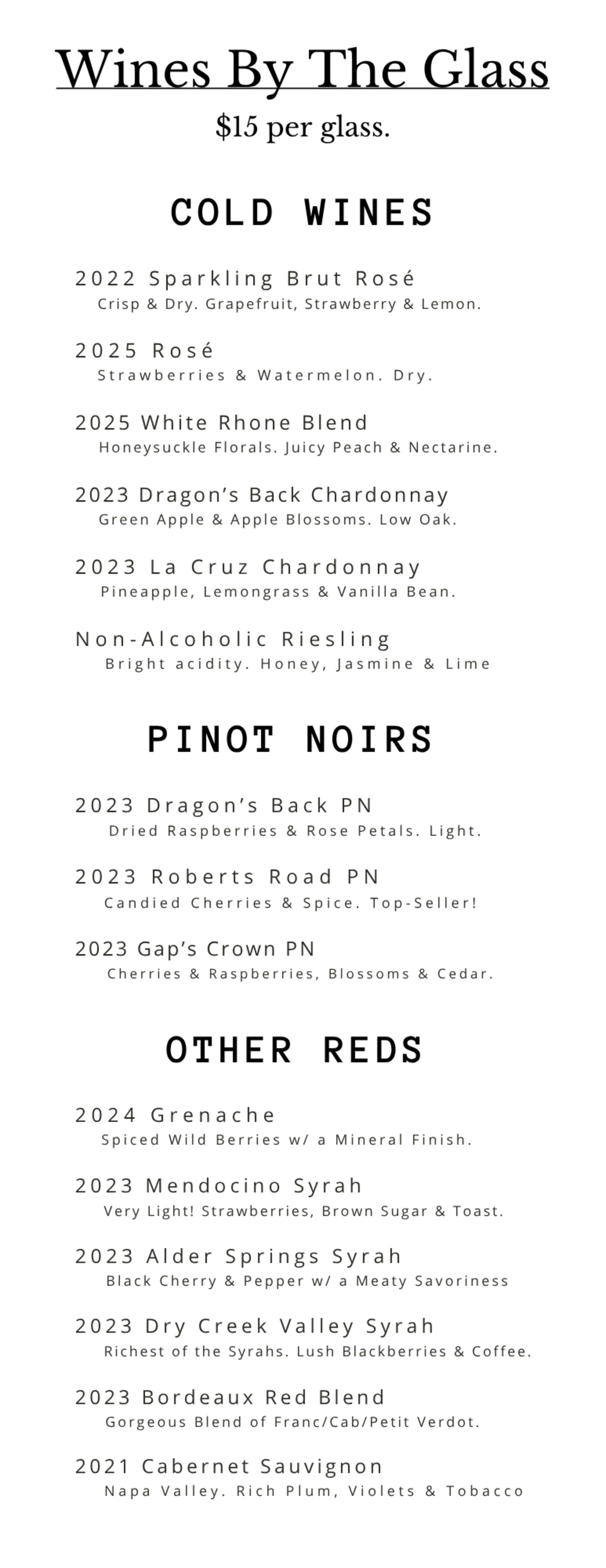 Menu offerings