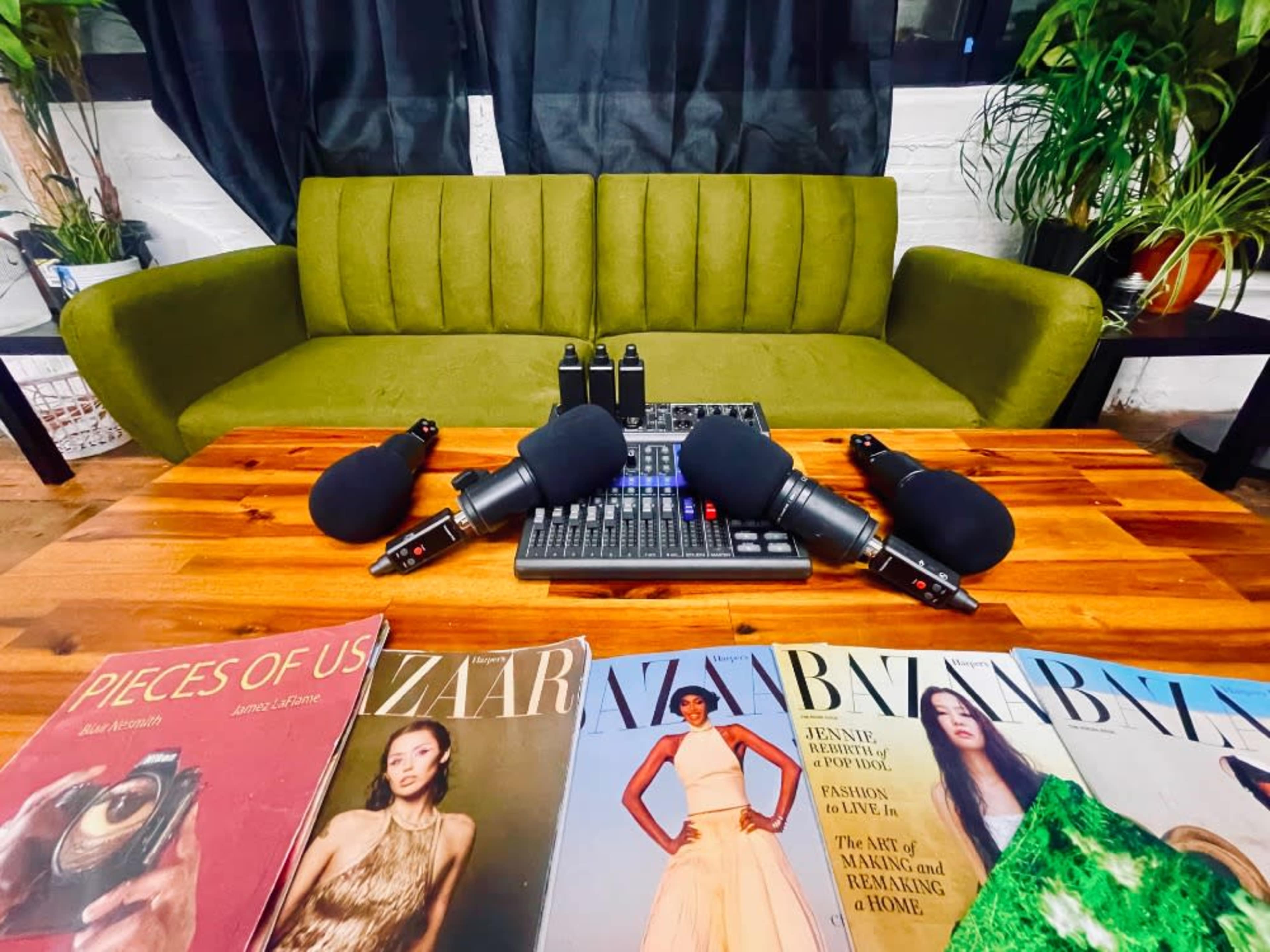 Podcast Soundboard + Mics. 