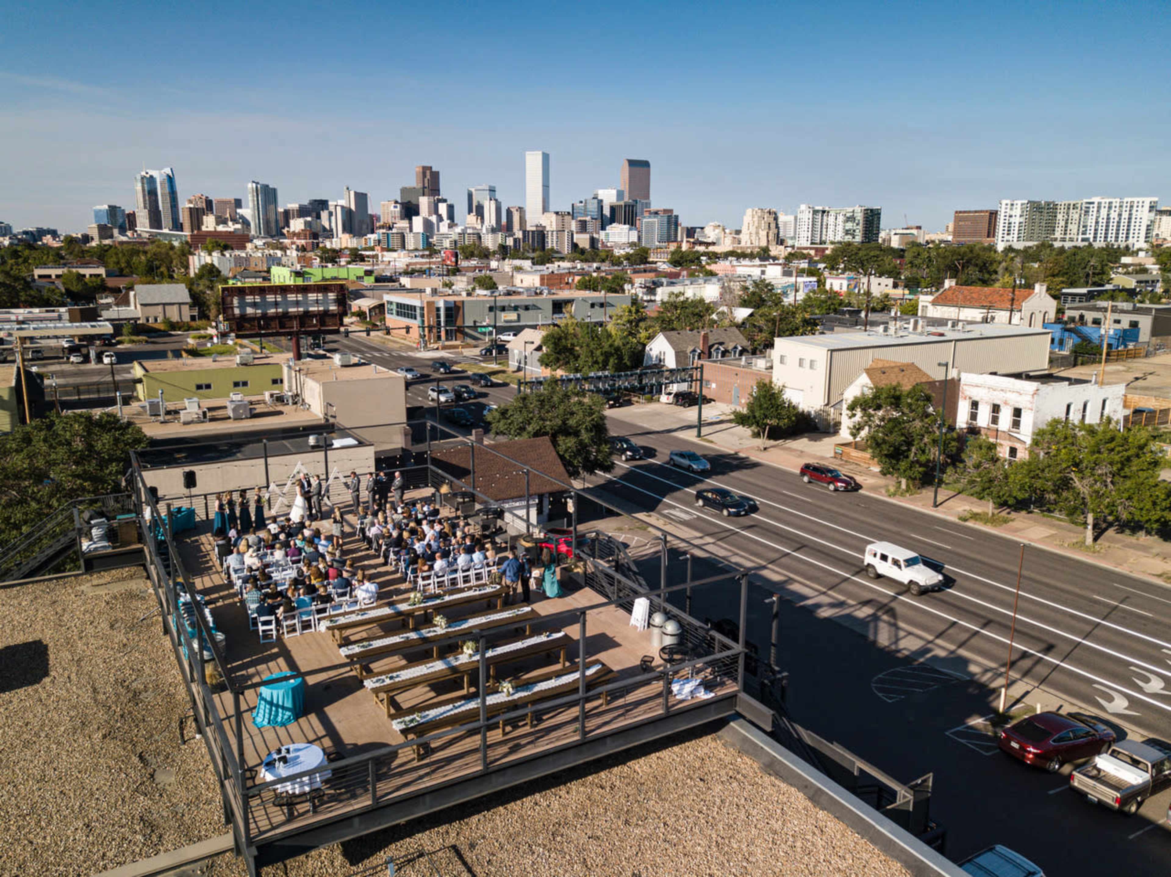 Rooftop deck with amazing views at the end of Santa Fe Arts District. Image in Central, Denver, CO