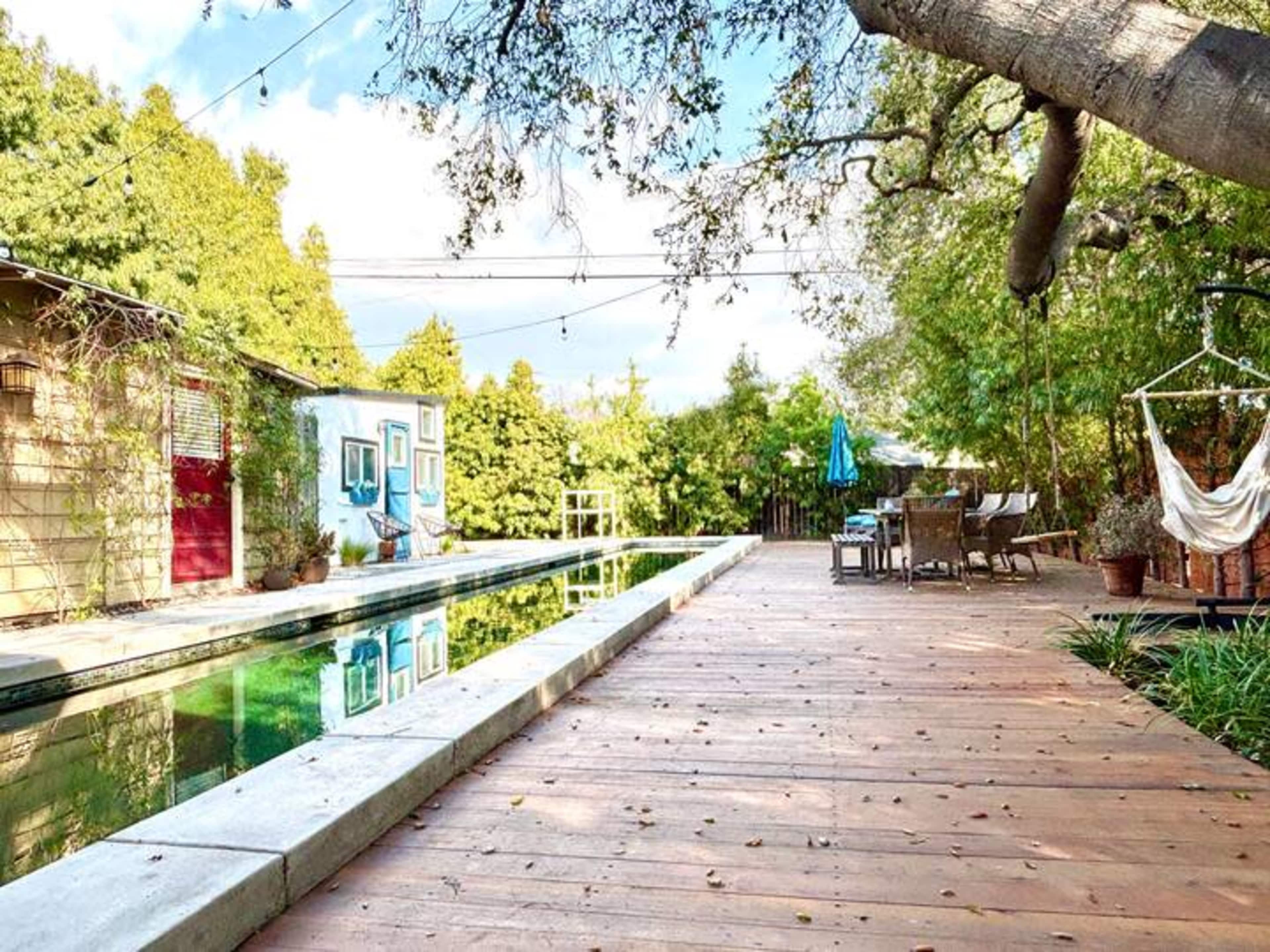Tranquil Japanese-Inspired Yard with Lap Pool & Redwood Deck Image in Pasadena, Pasadena, CA