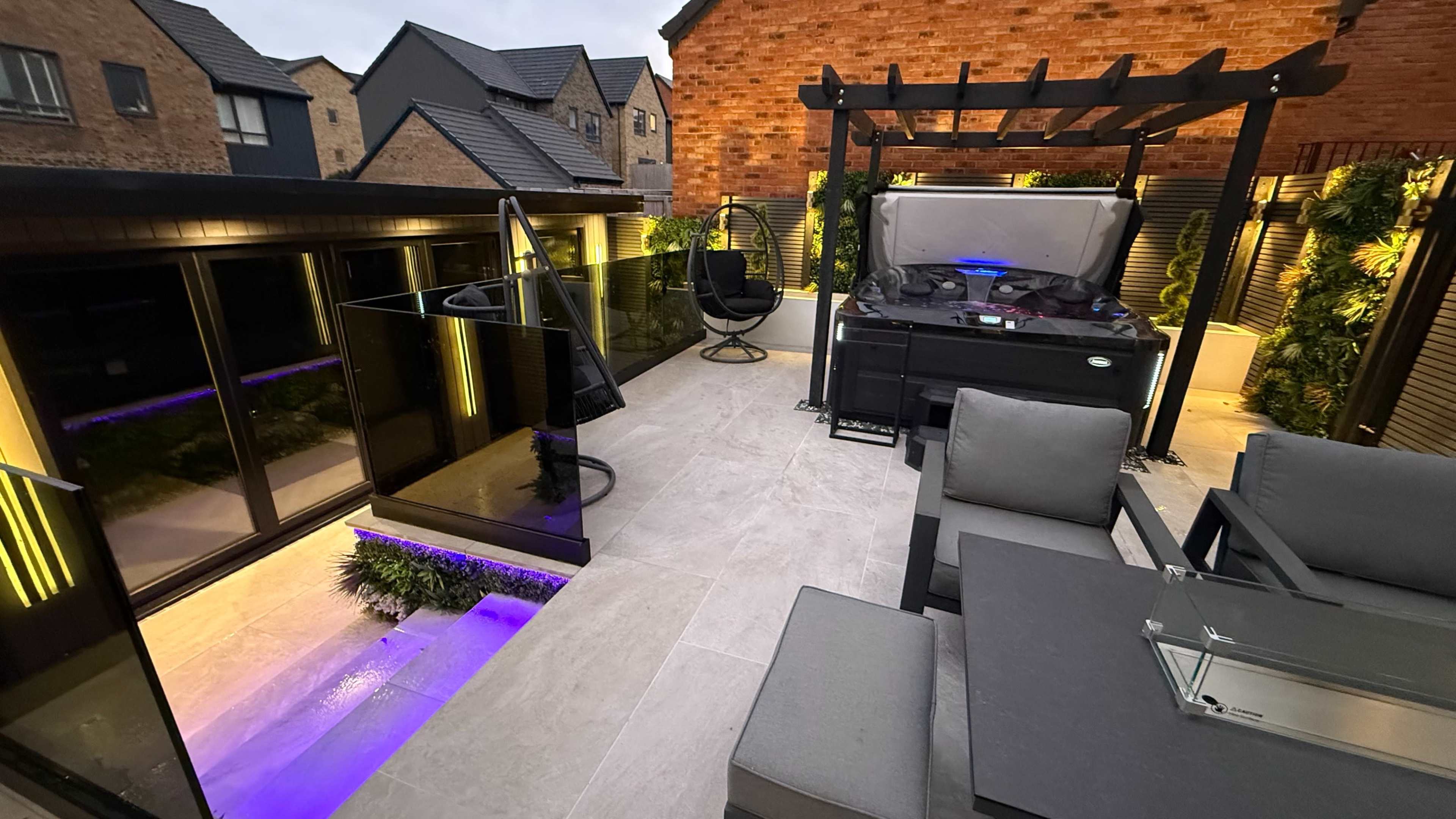 Luxury Outdoor Garden with Night Life Lighting & Hot Tub Image in Livesey, BLACKBURN, ENG
