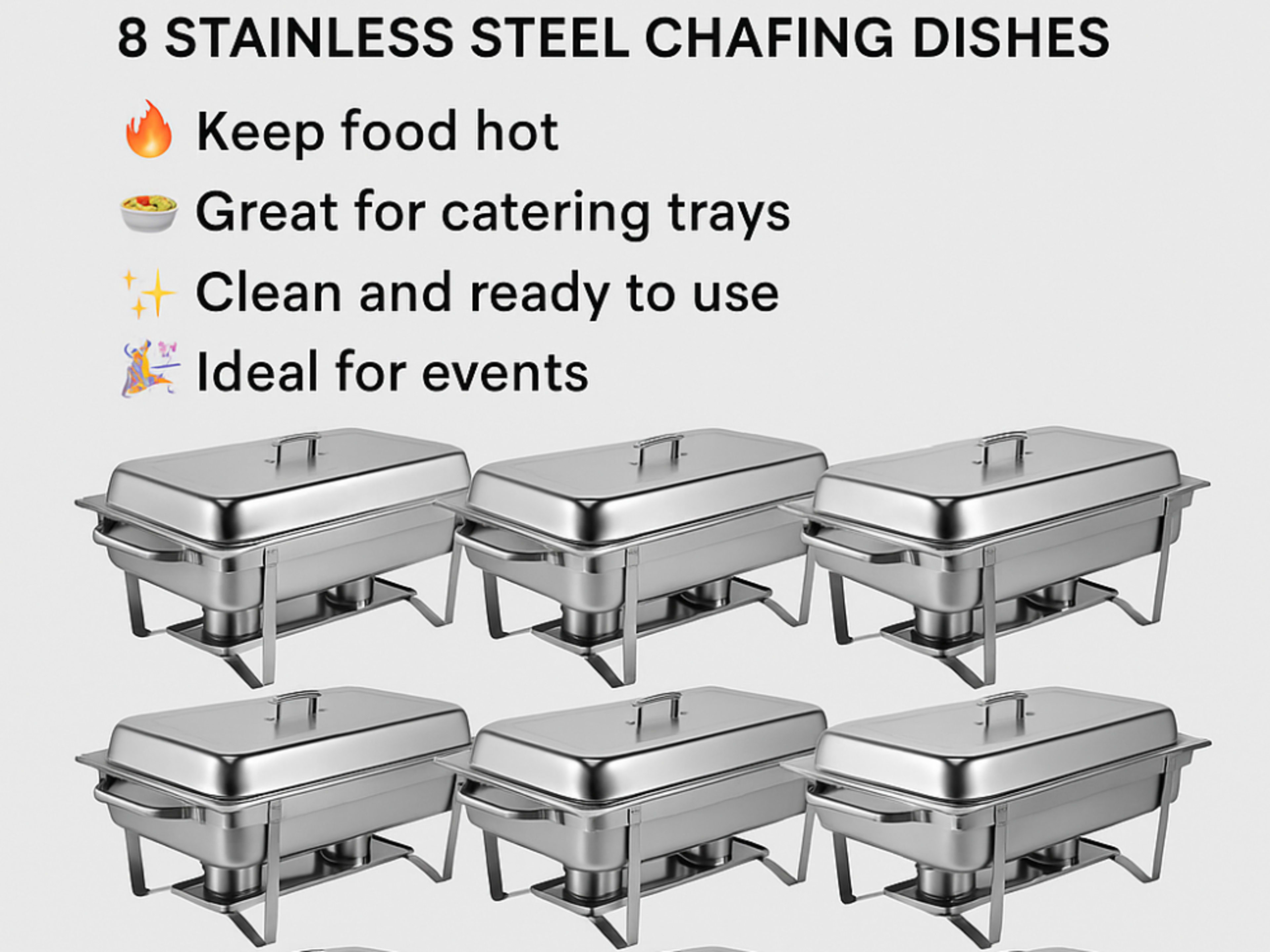 Full Buffet Setup – 8 Stainless Steel Chafing Dish