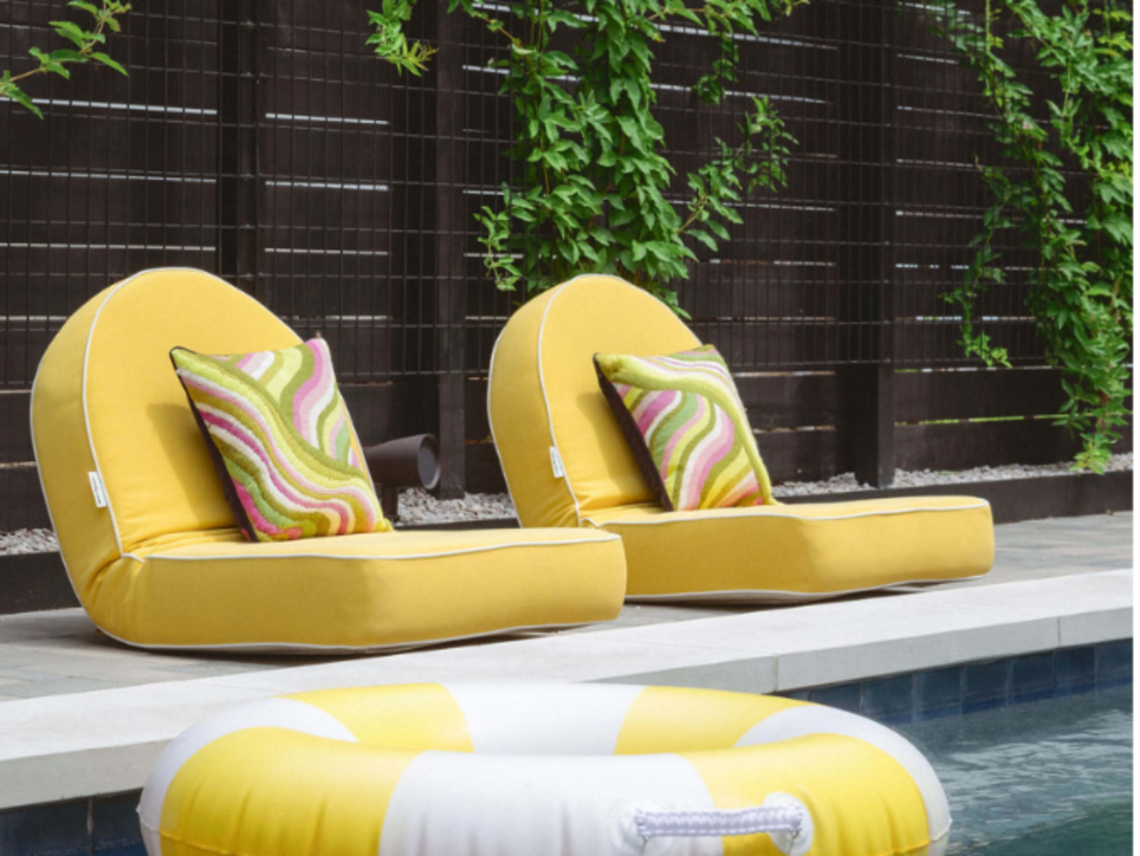 Two yellow lounge chairs